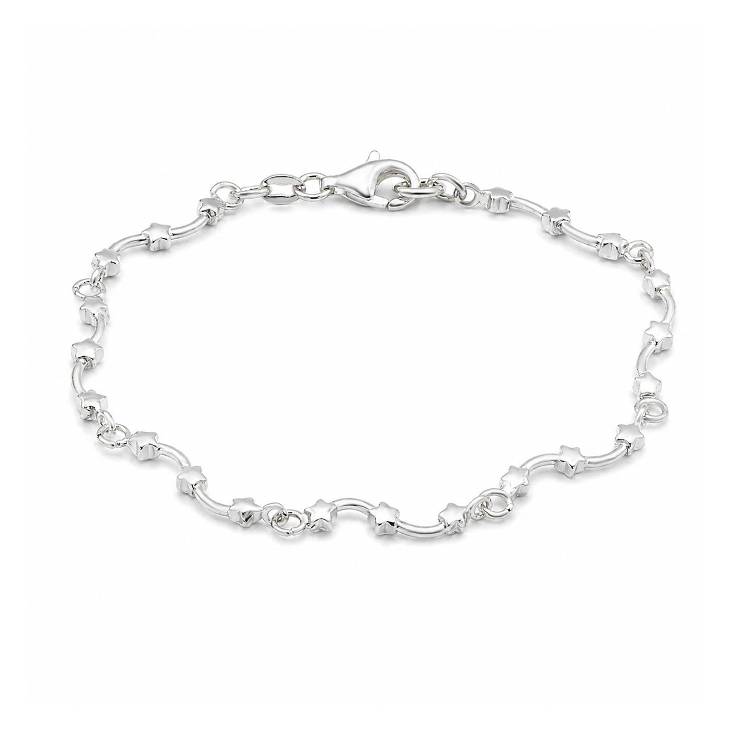 925 Sterling Silver Star Link Mini Bracelet 7" For Women