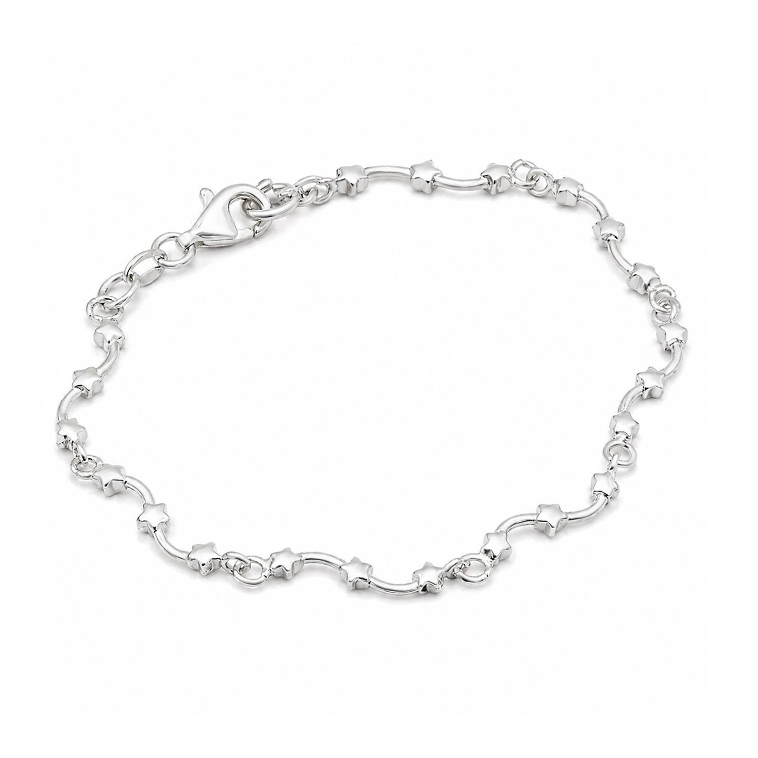 925 Sterling Silver Star Link Mini Bracelet 7" For Women