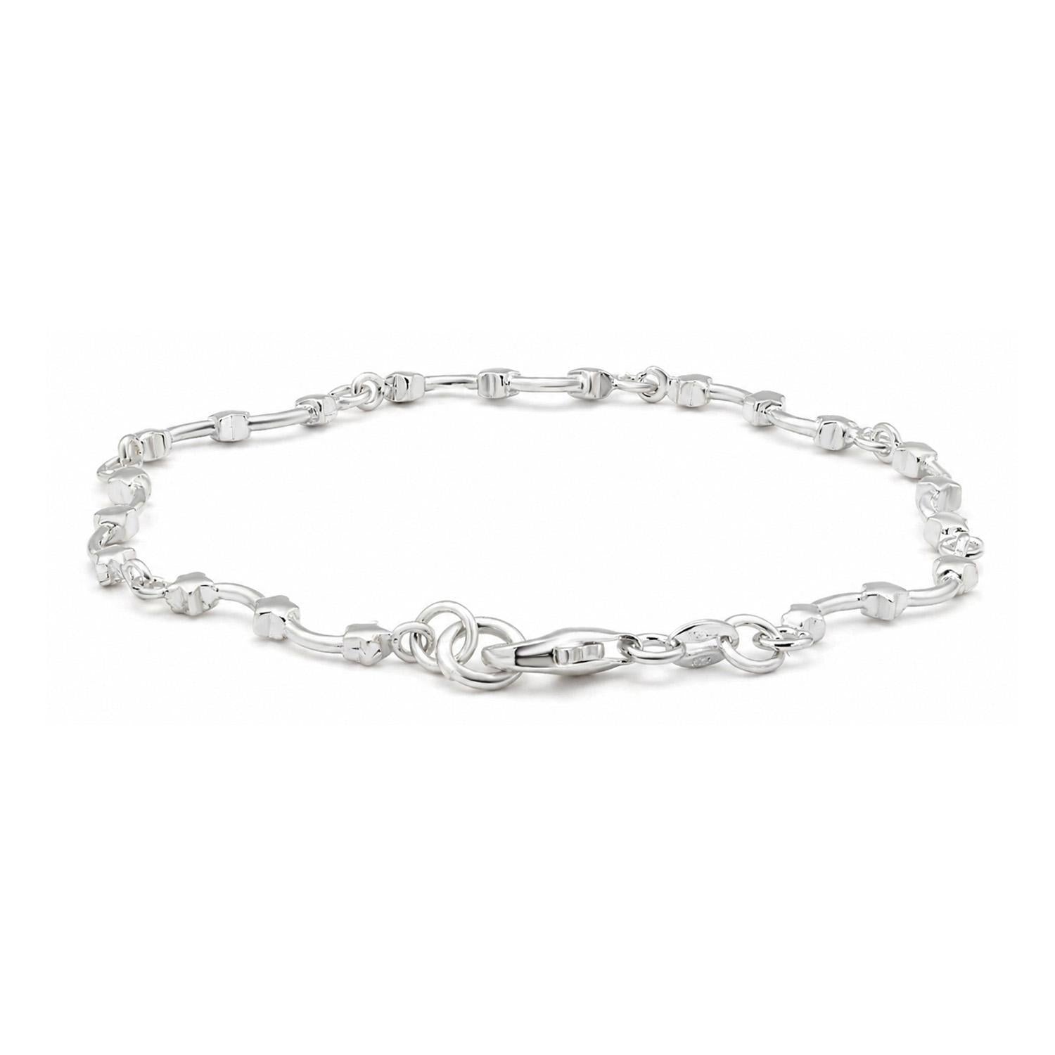 925 Sterling Silver Star Link Mini Bracelet 7" For Women