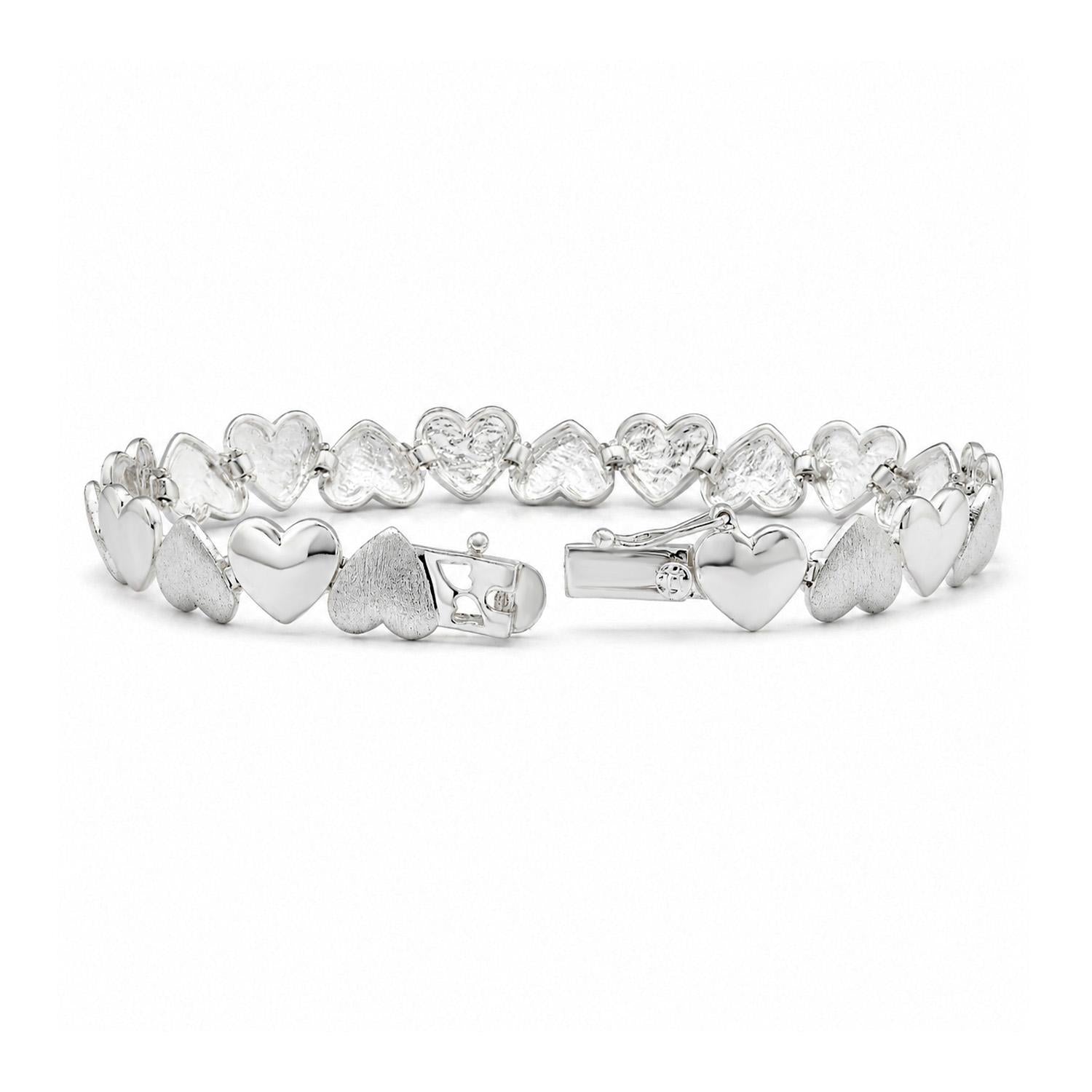 925 Sterling Silver Eternal Heart Bracelet Puffed 7 Inches For Women