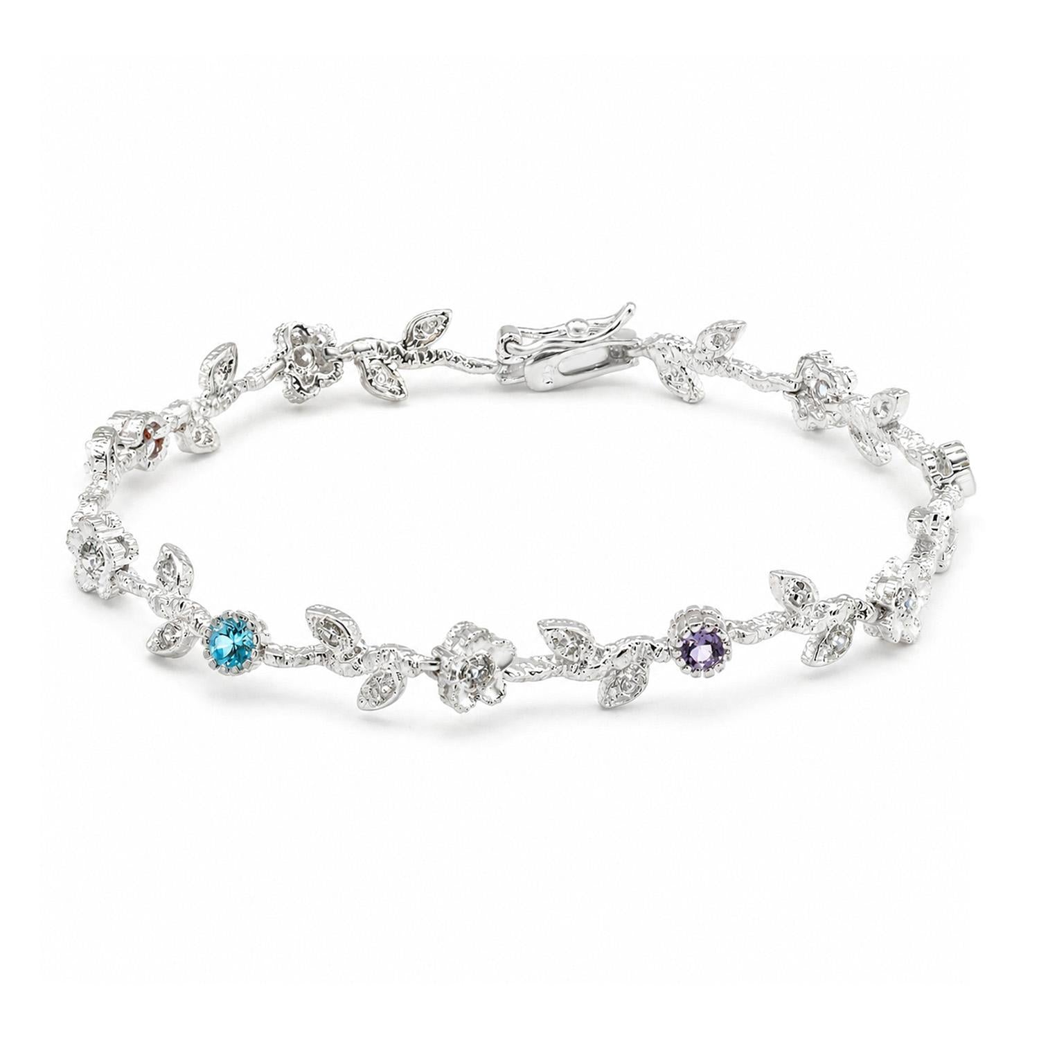 925 Sterling Silver Multi Color CZ Fairy Garden Bracelet For Women