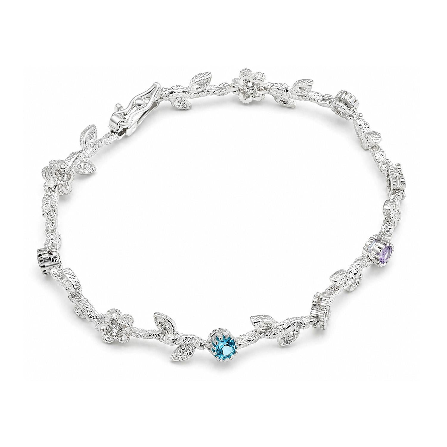 925 Sterling Silver Multi Color CZ Fairy Garden Bracelet For Women