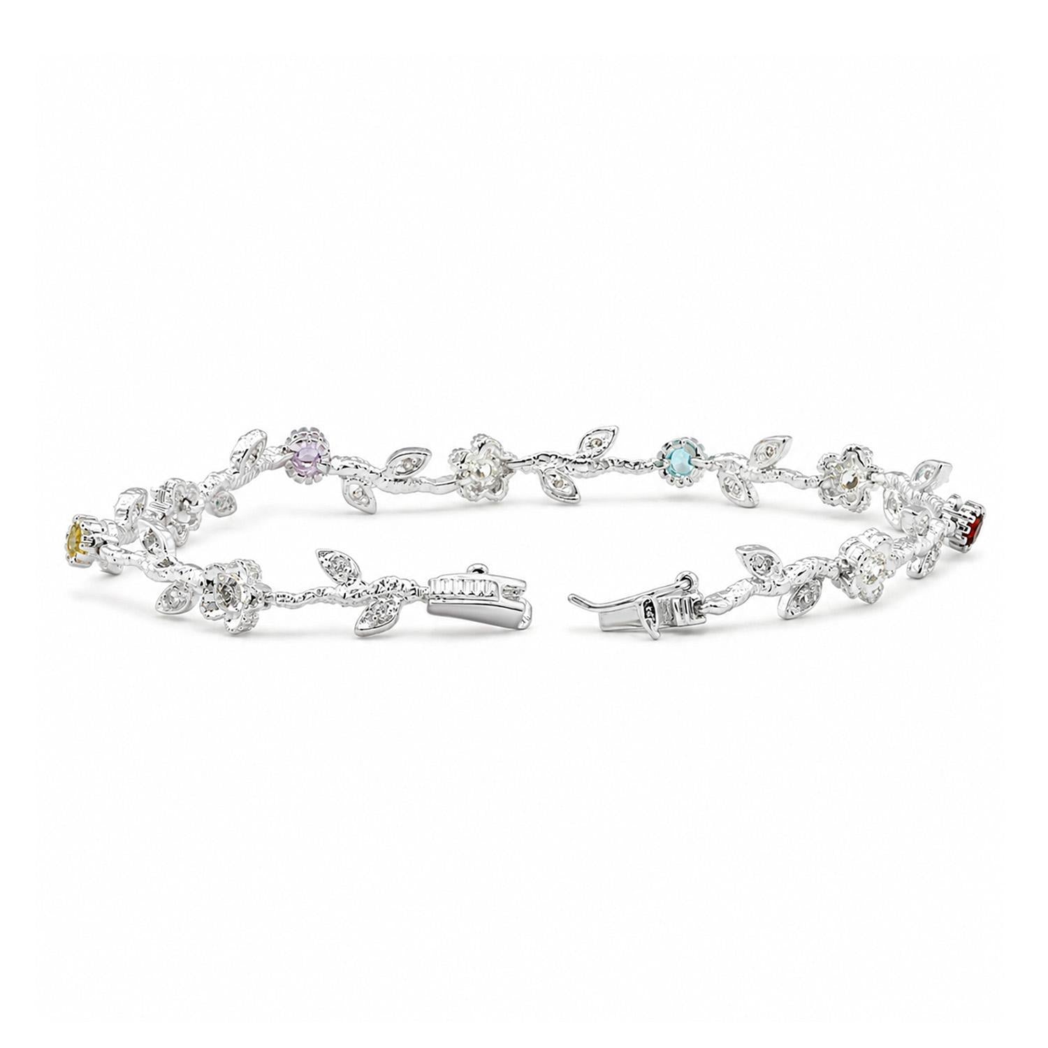 925 Sterling Silver Multi Color CZ Fairy Garden Bracelet For Women