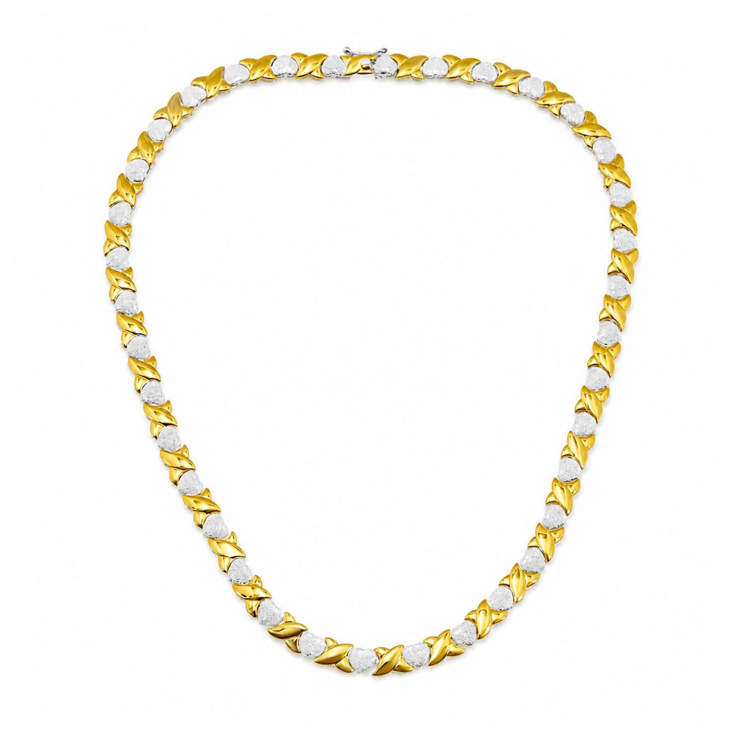 925 Sterling Silver 18k Gold Plate X&O Necklace 18 Inches For Women