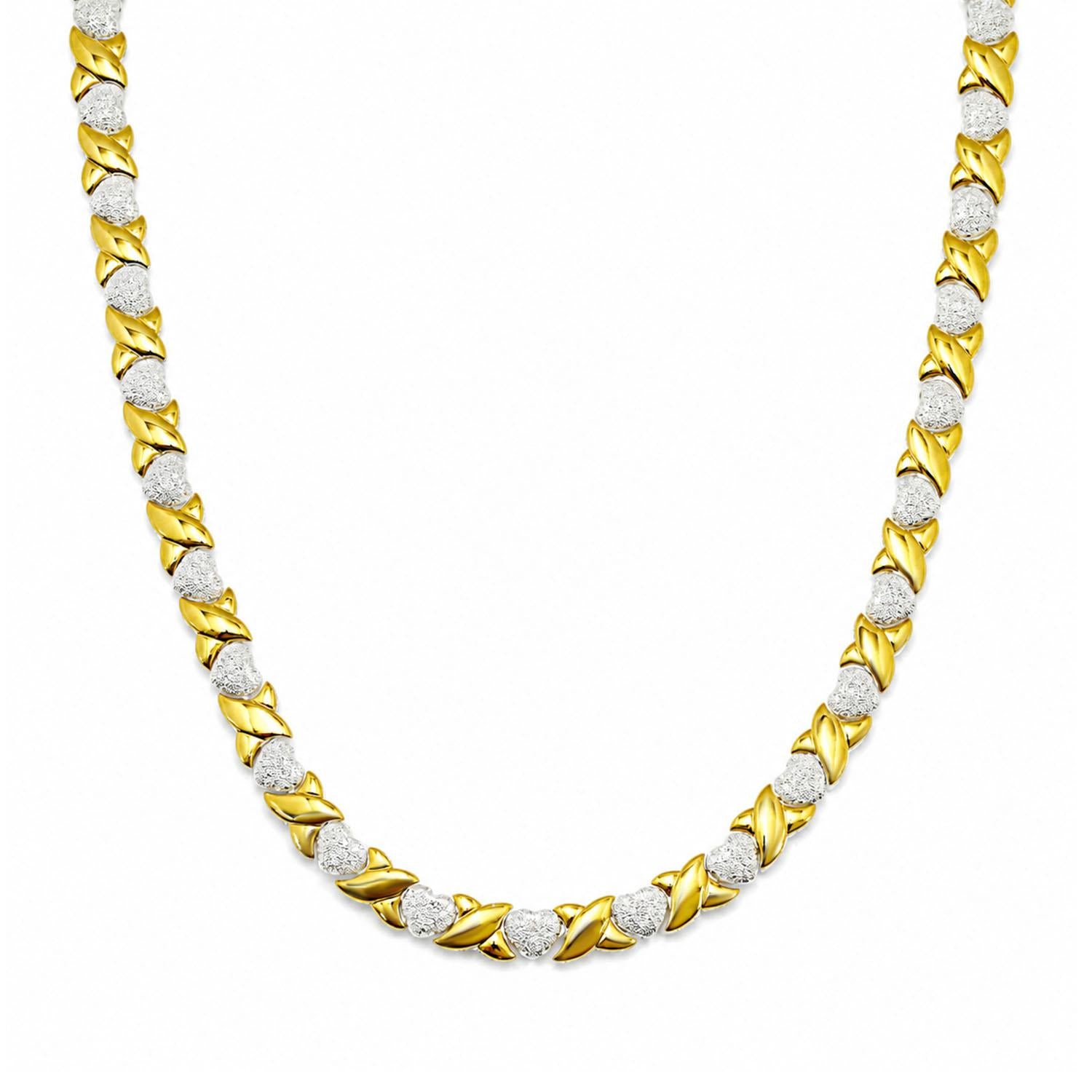 925 Sterling Silver 18k Gold Plate X&O Necklace 18 Inches For Women
