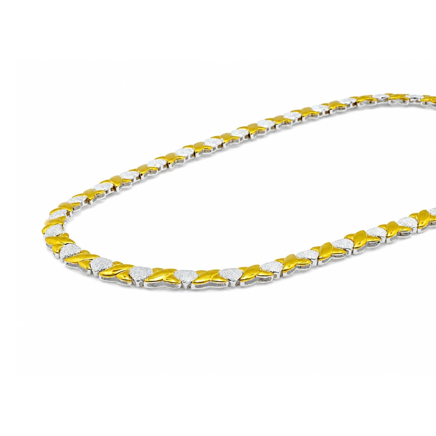 925 Sterling Silver 18k Gold Plate X&O Necklace 18 Inches For Women