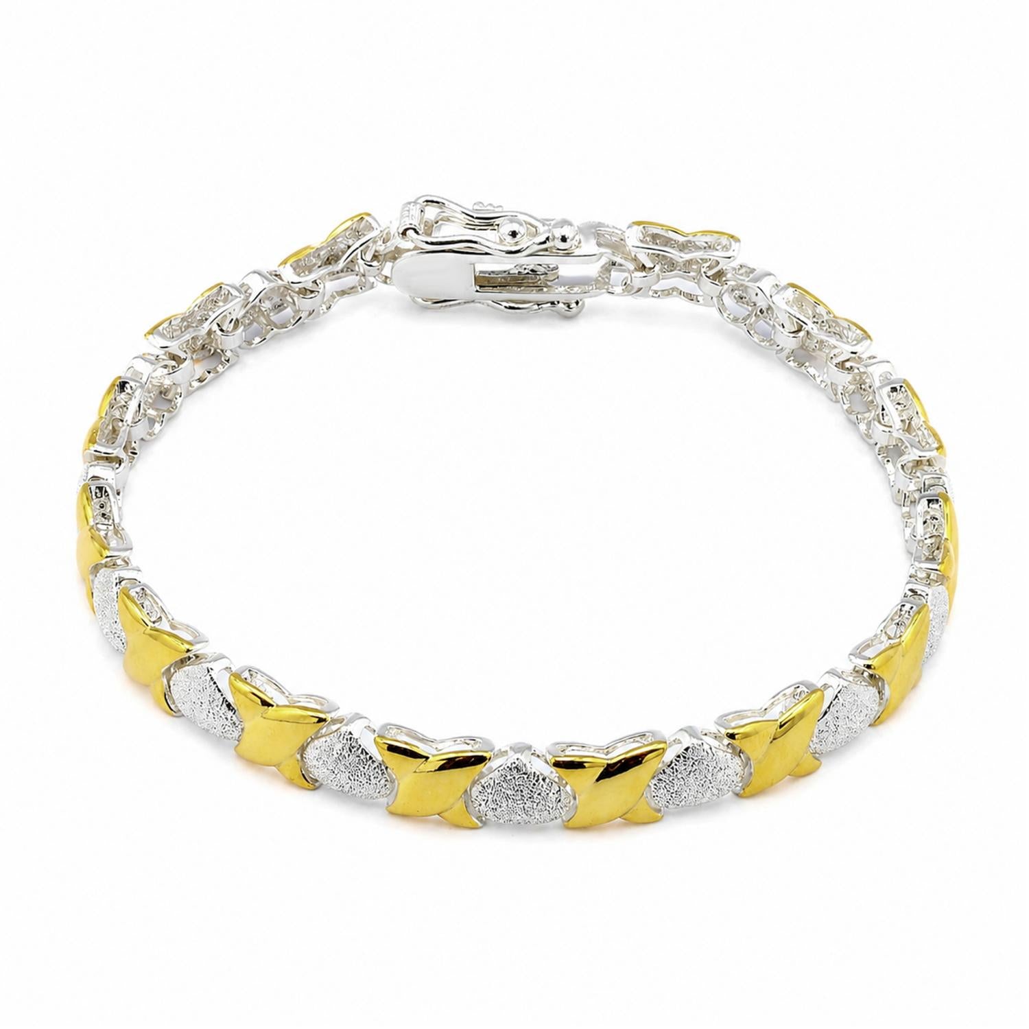 925 Sterling Silver 18K Gold Plated X&O Bracelet 7 Inches For Women