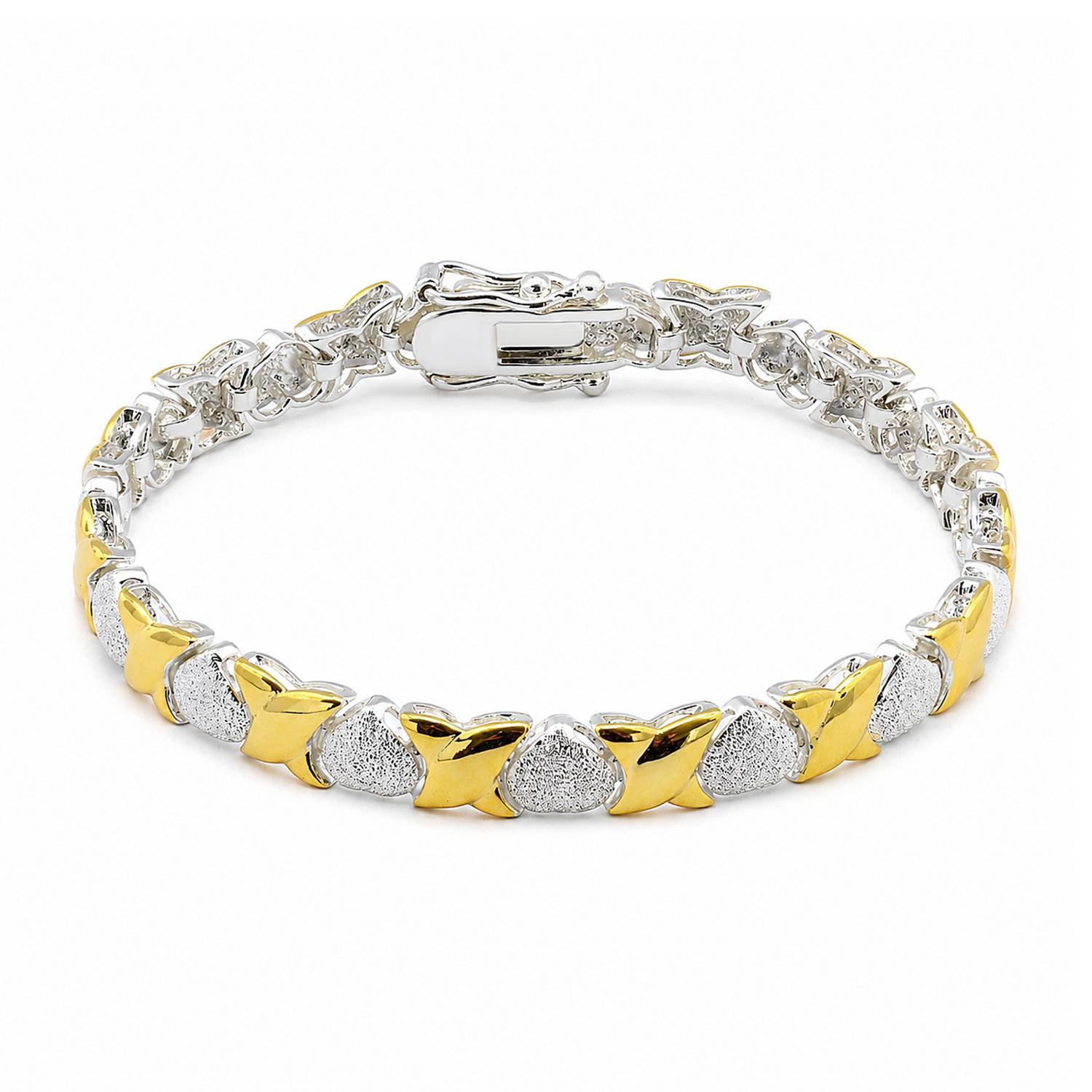 925 Sterling Silver 18K Gold Plated X&O Bracelet 7 Inches For Women