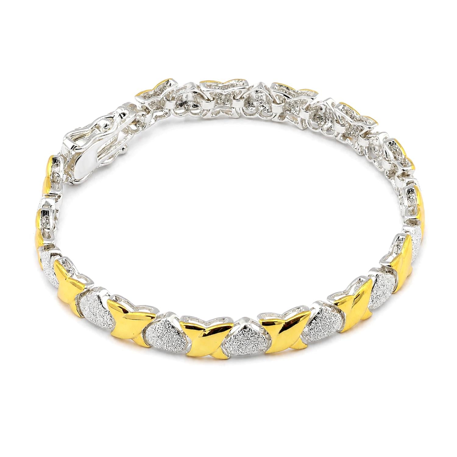 925 Sterling Silver 18K Gold Plated X&O Bracelet 7 Inches For Women