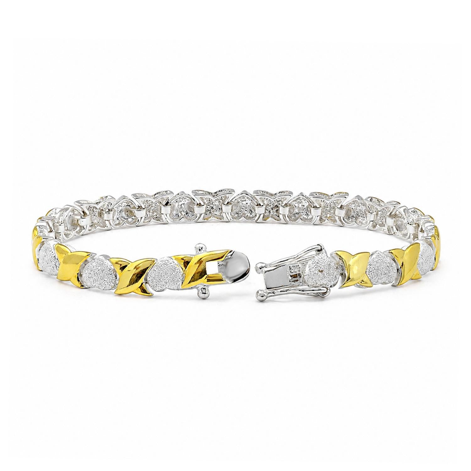 925 Sterling Silver 18K Gold Plated X&O Bracelet 7 Inches For Women