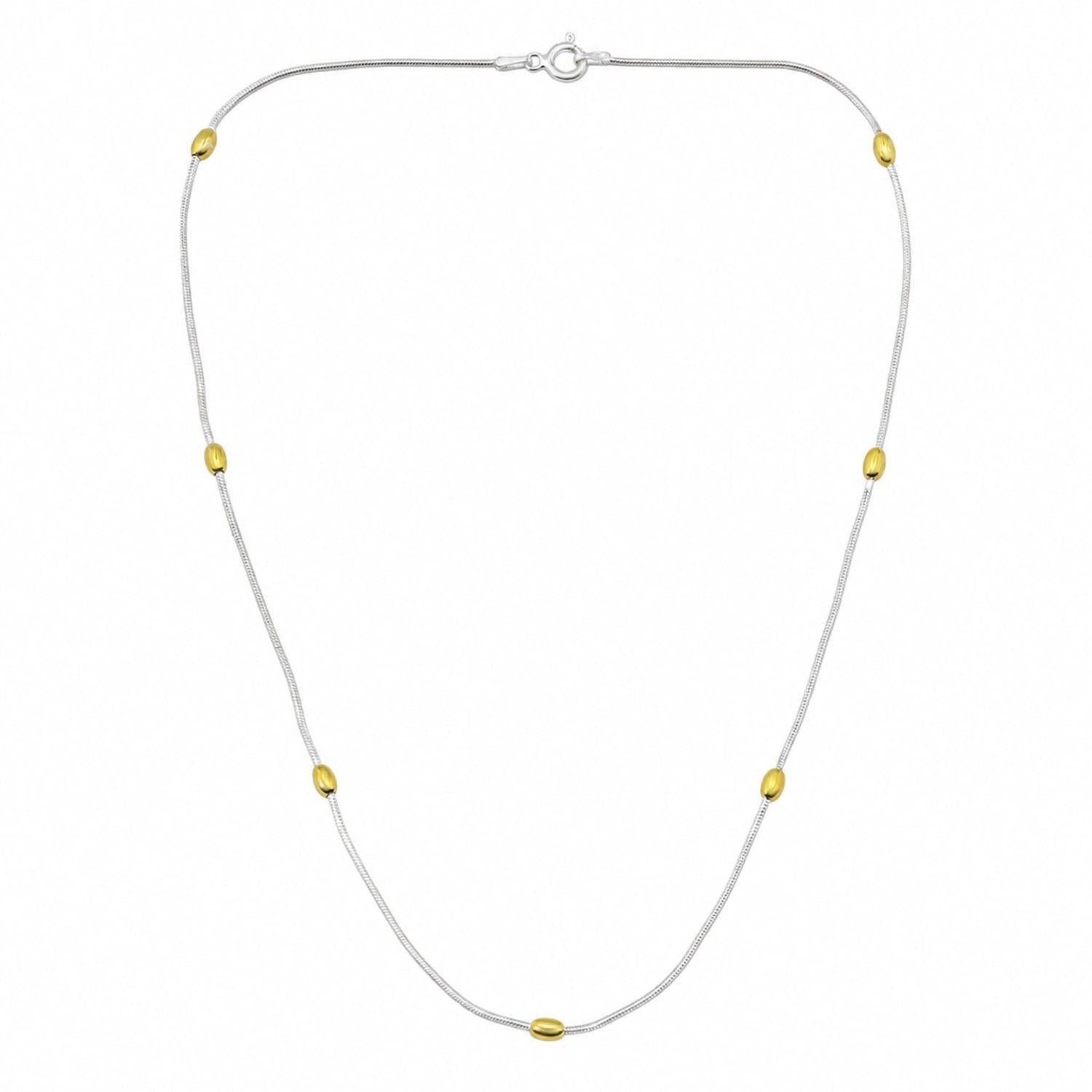 925 Sterling Silver 18K Gold Plated Beads Gilded Oval Necklace 16 Inches