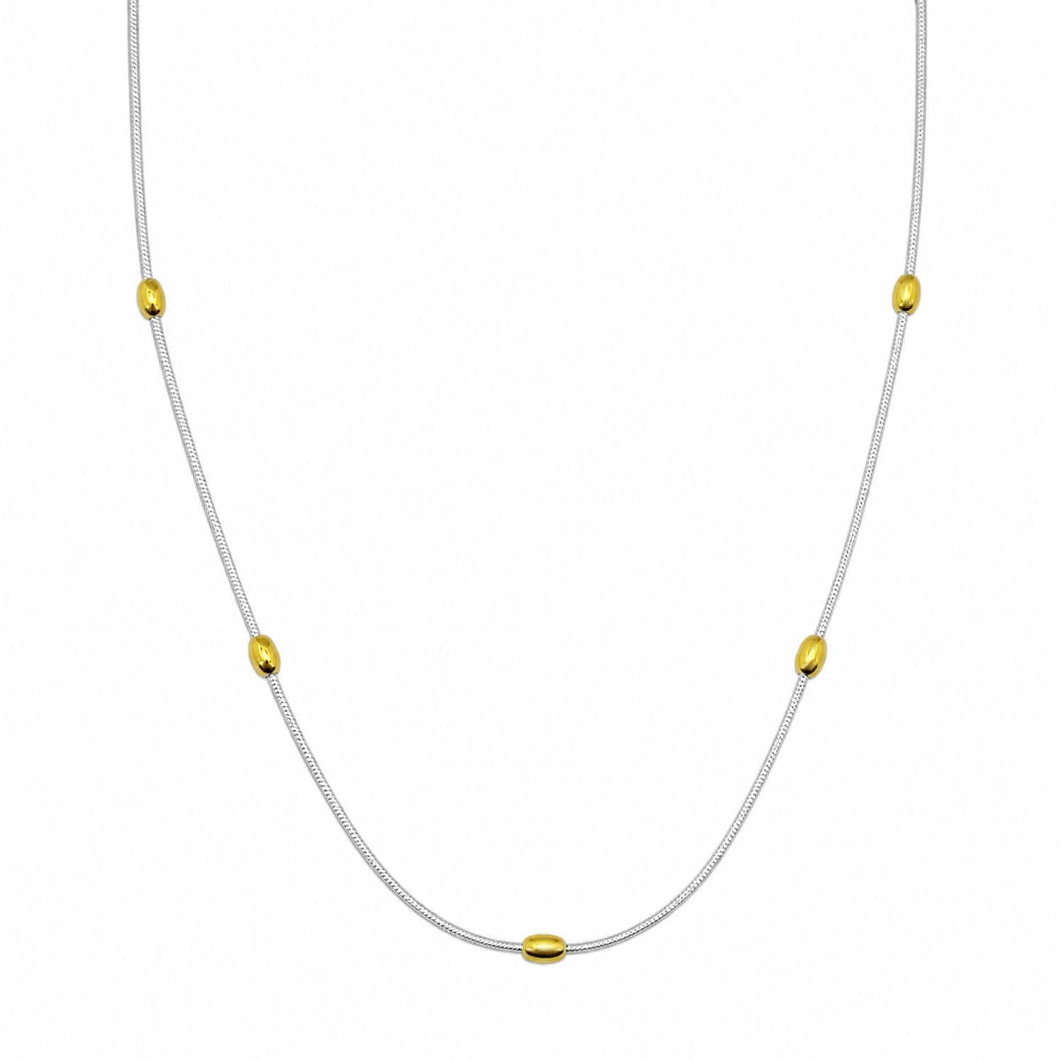 925 Sterling Silver 18K Gold Plated Beads Gilded Oval Necklace 16 Inches
