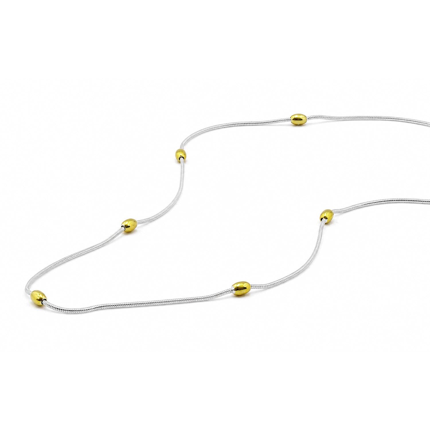 925 Sterling Silver 18K Gold Plated Beads Gilded Oval Necklace 16 Inches