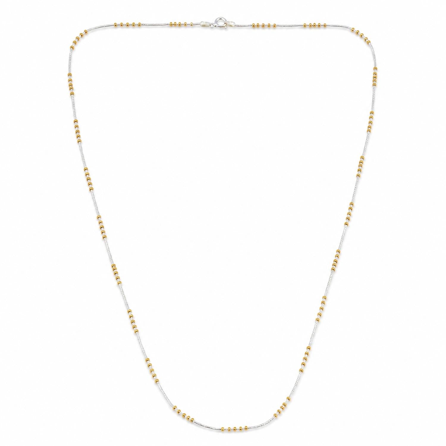 925 Sterling Silver 18K Gold Plated Beads Gilded Flow Necklace 24 Inches