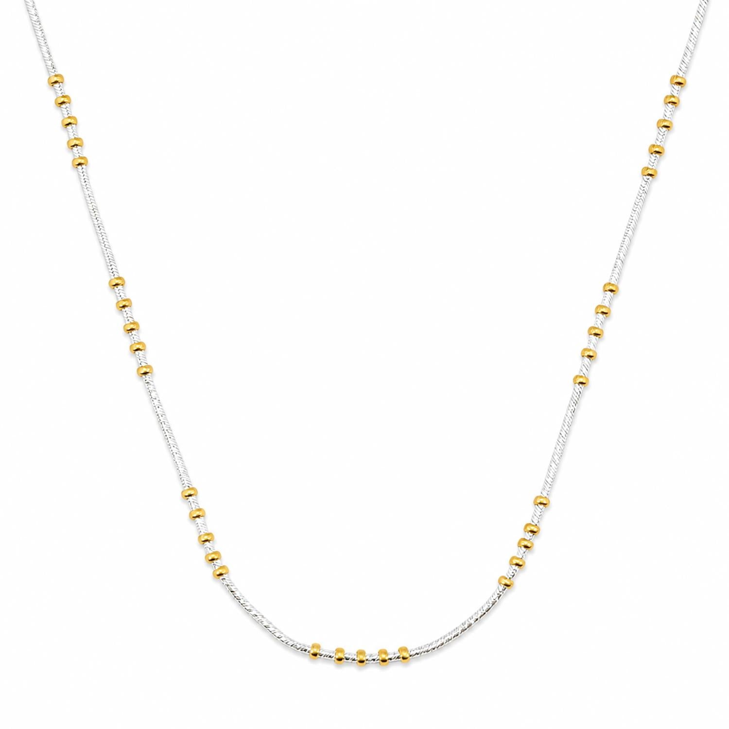 925 Sterling Silver 18K Gold Plated Beads Gilded Flow Necklace 24 Inches