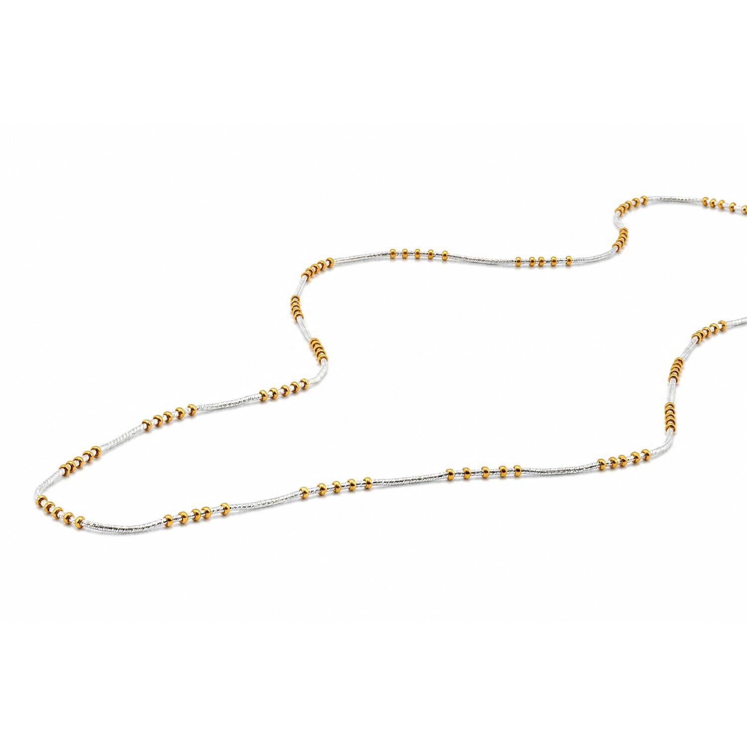925 Sterling Silver 18K Gold Plated Beads Gilded Flow Necklace 24 Inches