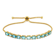 925 Sterling Silver 18K Gold Plated Blue Topaz Oval Adjustable Bracelet