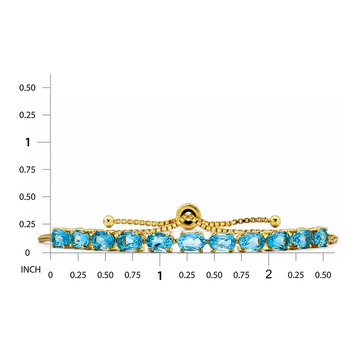 925 Sterling Silver 18K Gold Plated Blue Topaz Oval Adjustable Bracelet