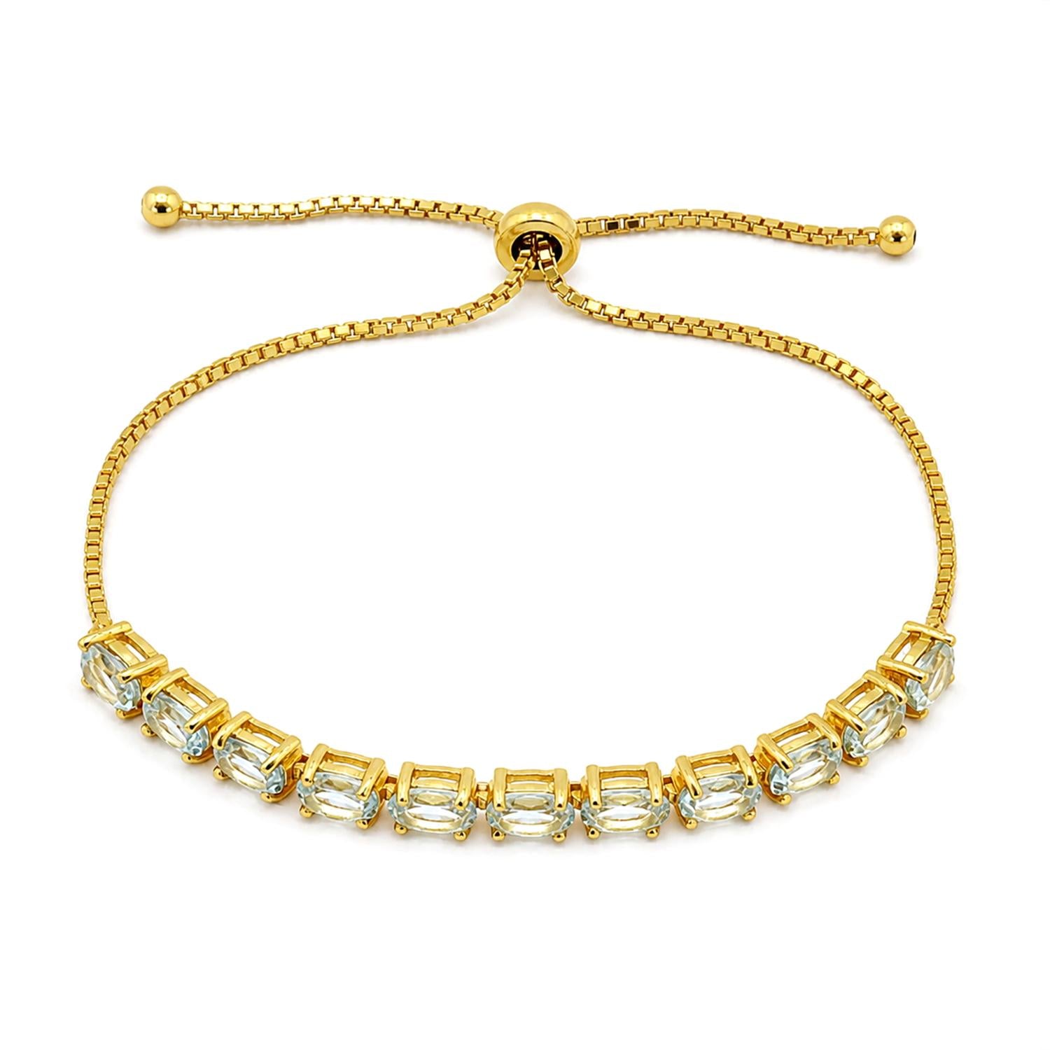 925 Sterling Silver 18K Gold Plated Sky Blue Topaz Oval Adjustable Bracelet