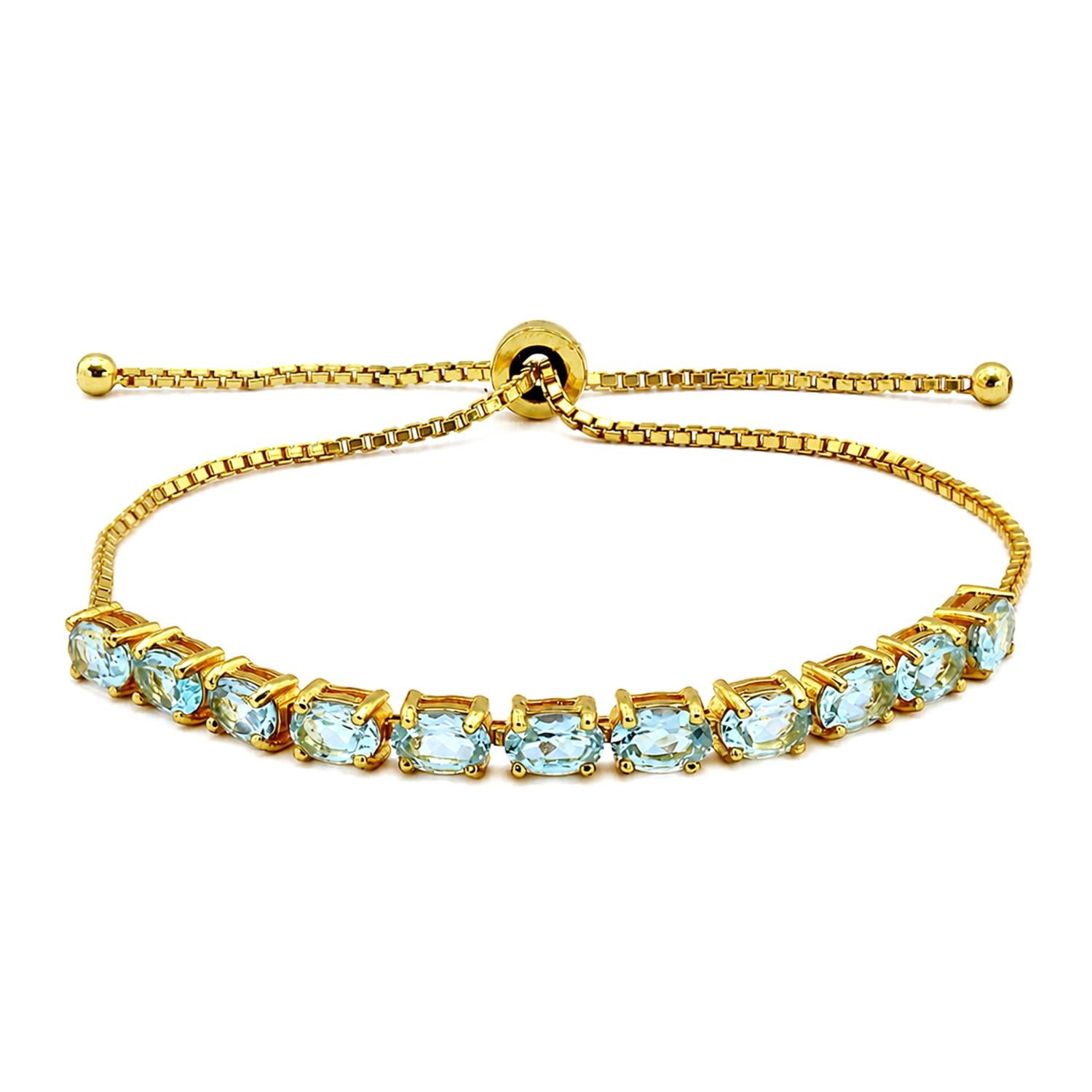 925 Sterling Silver 18K Gold Plated Sky Blue Topaz Oval Adjustable Bracelet