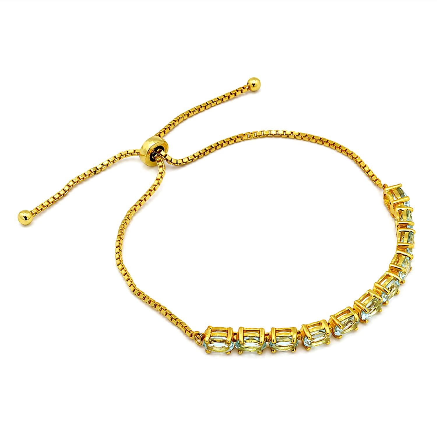 925 Sterling Silver 18K Gold Plated Sky Blue Topaz Oval Adjustable Bracelet