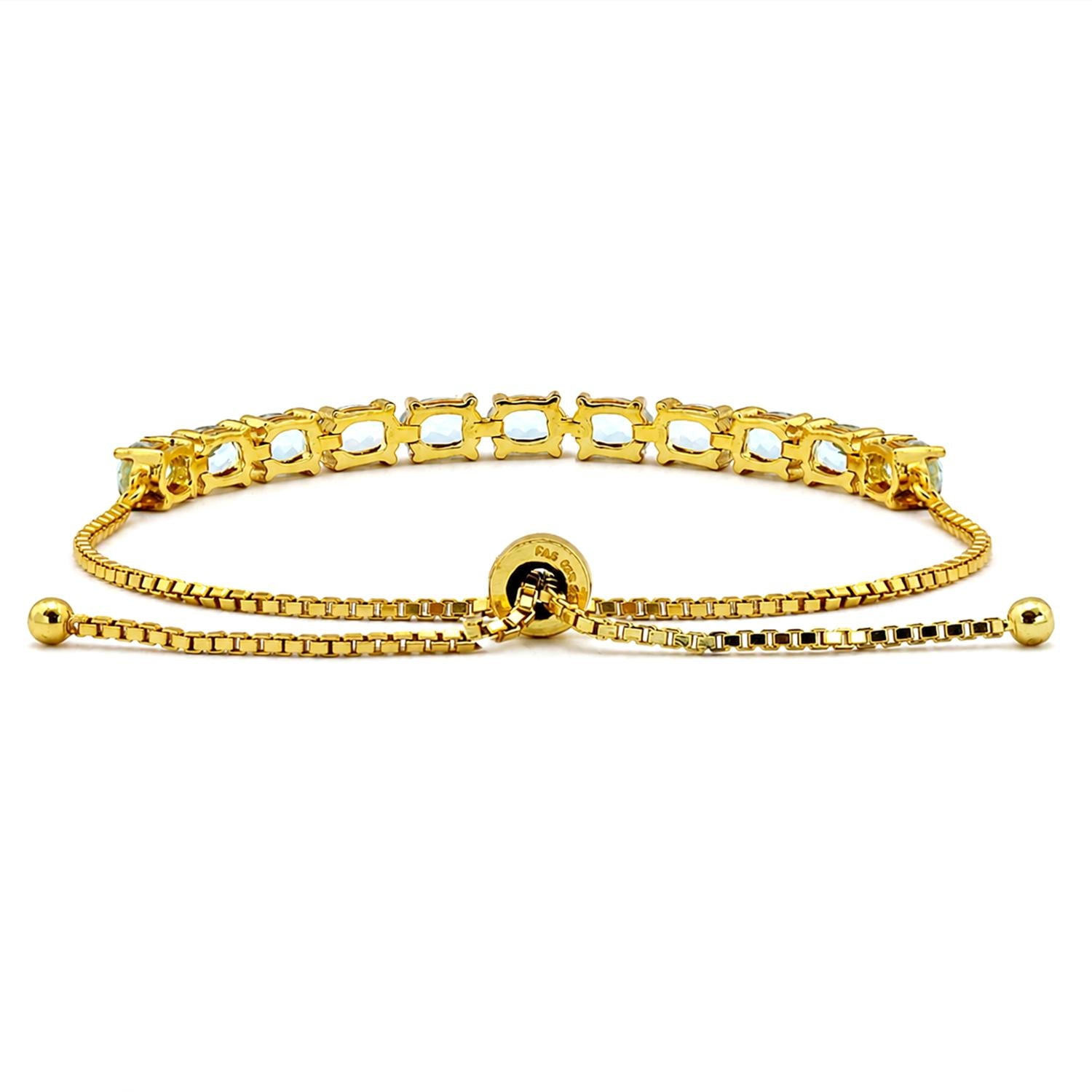 925 Sterling Silver 18K Gold Plated Sky Blue Topaz Oval Adjustable Bracelet