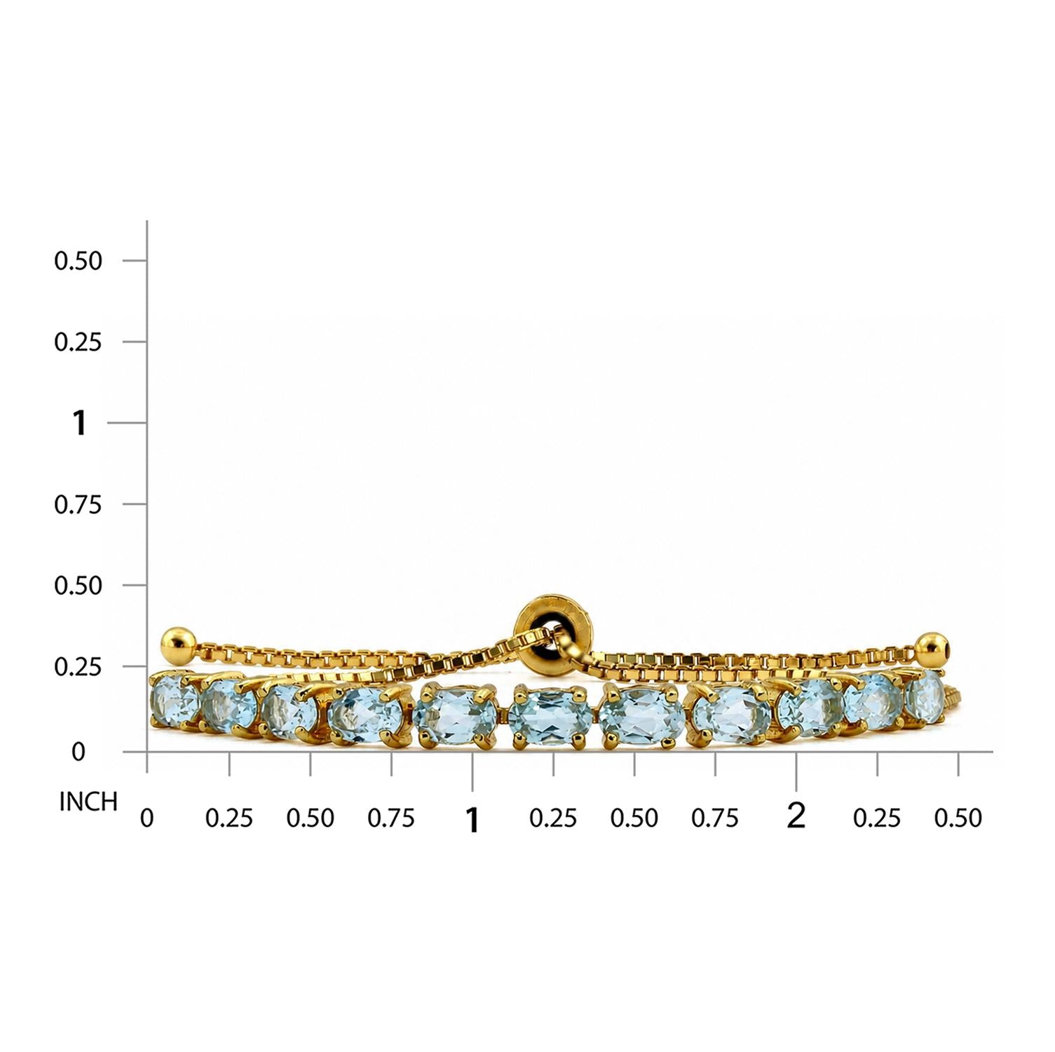 925 Sterling Silver 18K Gold Plated Sky Blue Topaz Oval Adjustable Bracelet