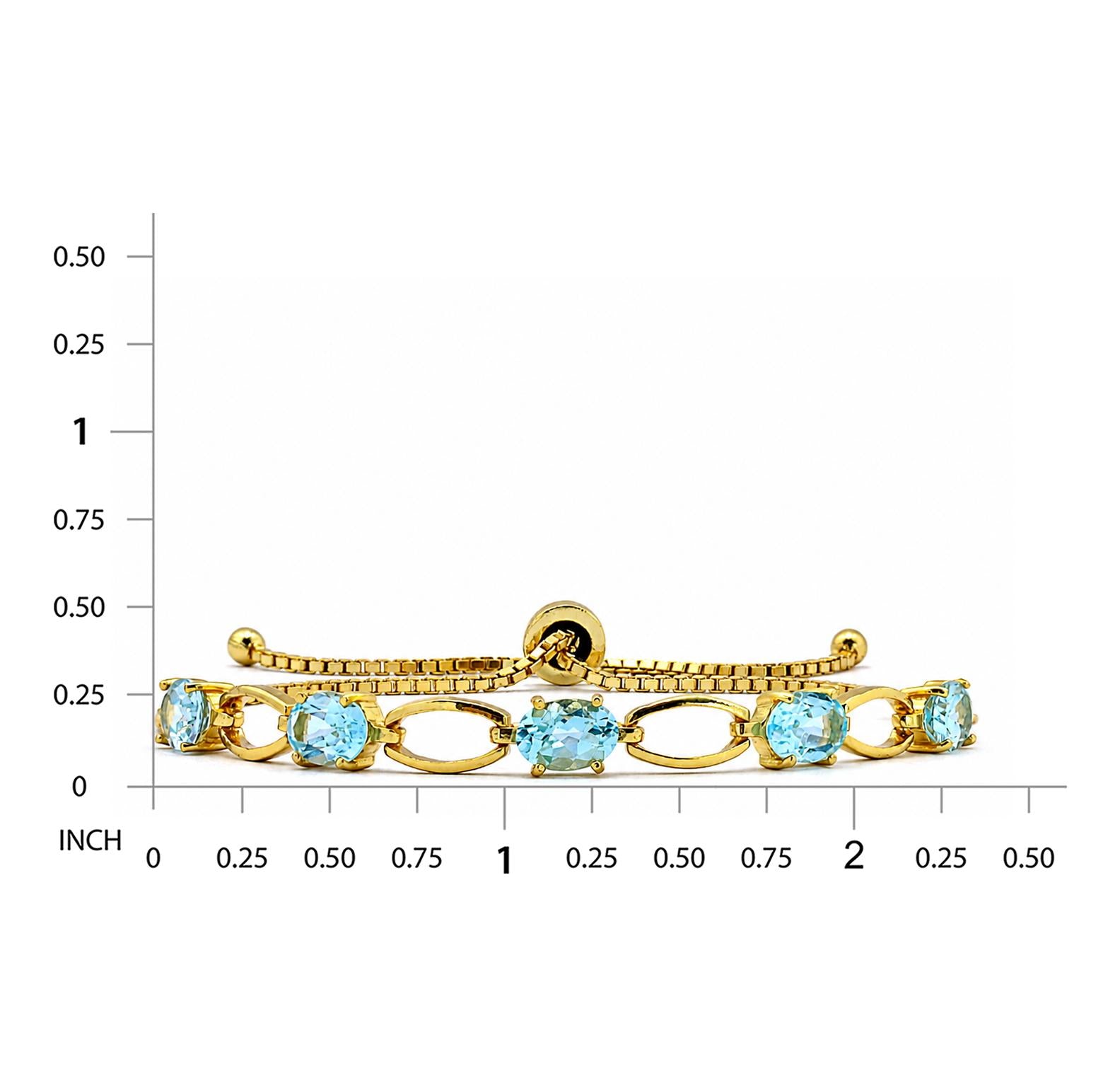 925 Sterling Silver 18K Gold Plated Blue Topaz Chain Link Adjustable Bracelet
