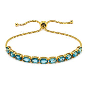 925 Sterling Silver 18K Gold London Blue Topaz Classic Oval Adjustable Bracelet