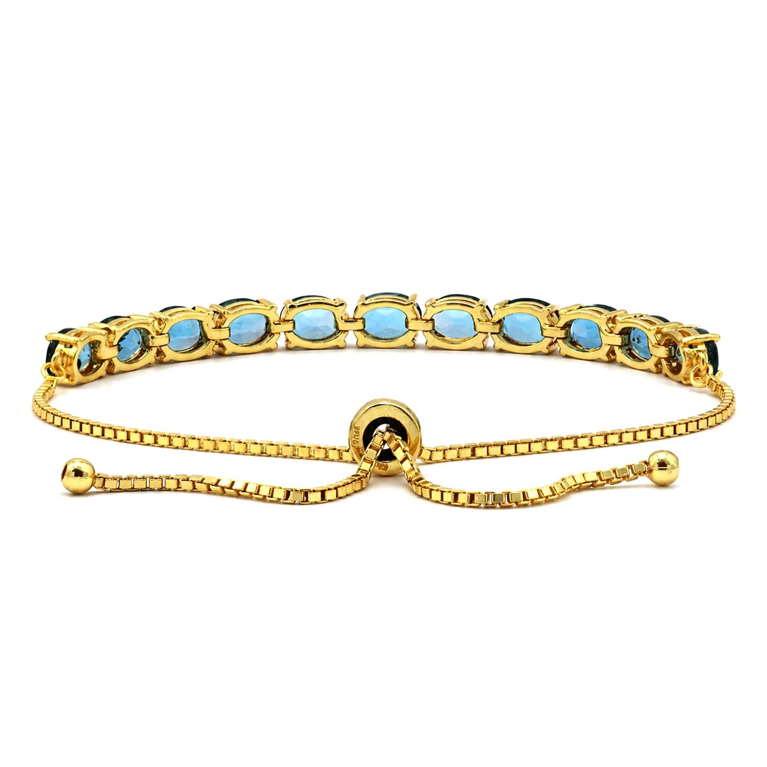 925 Sterling Silver 18K Gold London Blue Topaz Classic Oval Adjustable Bracelet