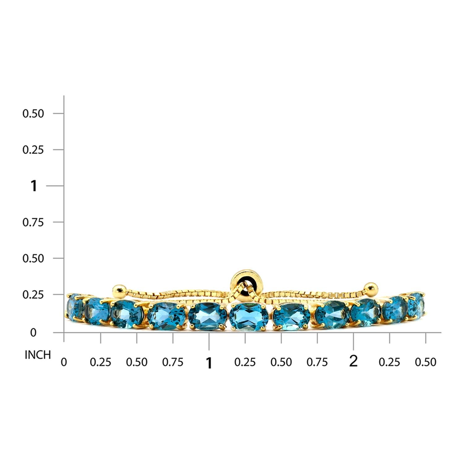 925 Sterling Silver 18K Gold London Blue Topaz Classic Oval Adjustable Bracelet