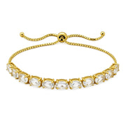 925 Sterling Silver 18K Gold Plated White Topaz Oval Adjustable Bracelet