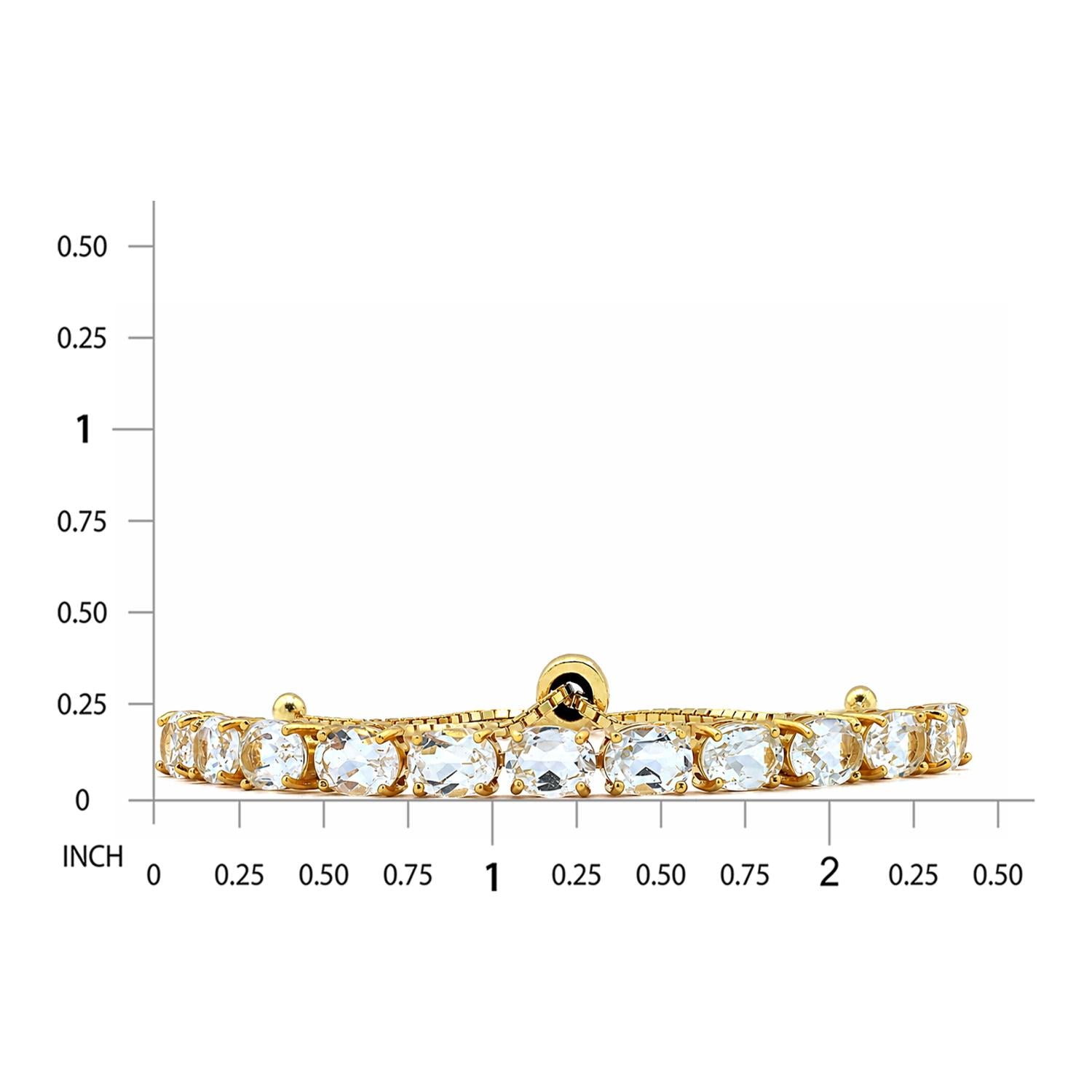 925 Sterling Silver 18K Gold Plated White Topaz Oval Adjustable Bracelet