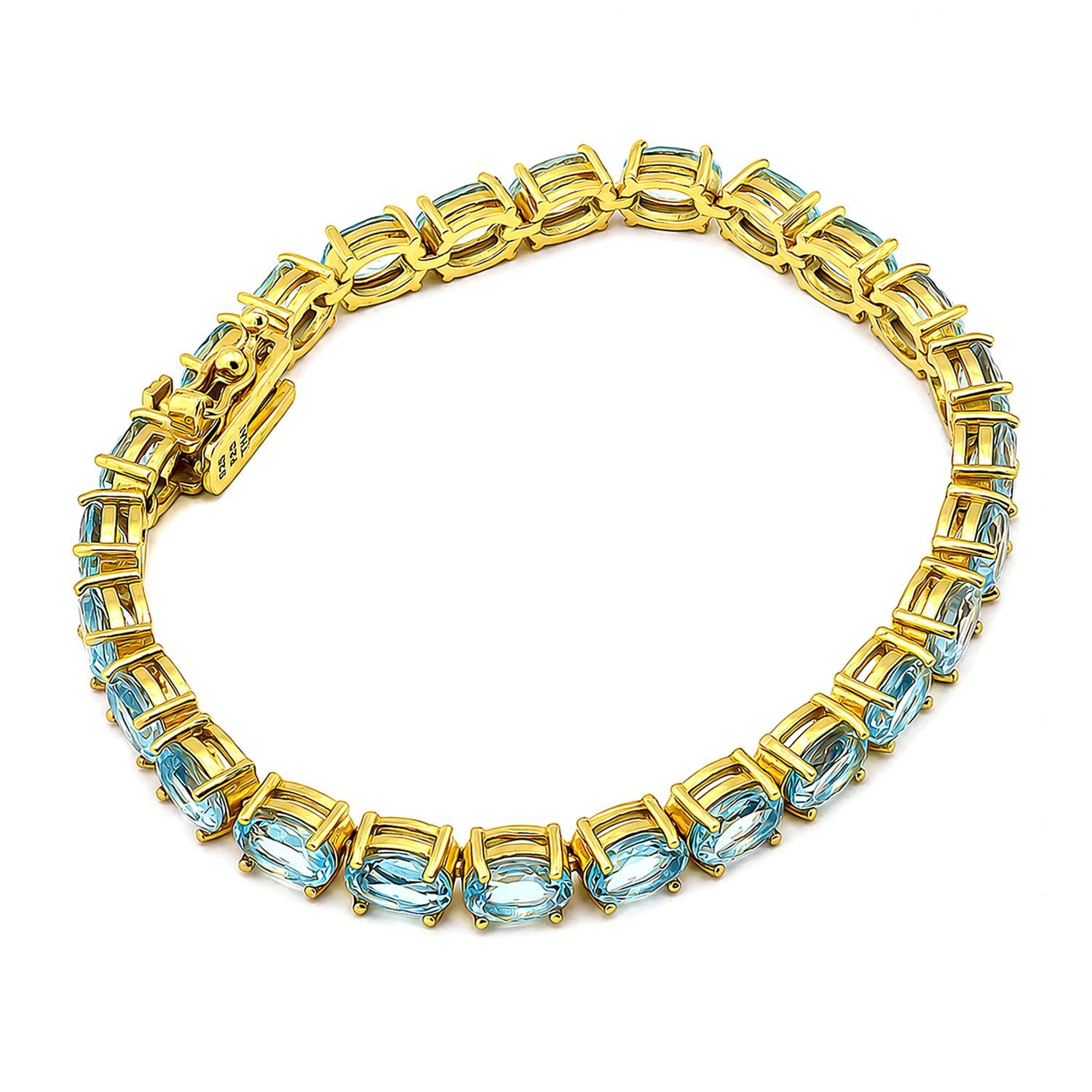 925 Sterling Silver 18K Gold Plated Blue Topaz Oval Tennis Bracelet 7.25 Inches
