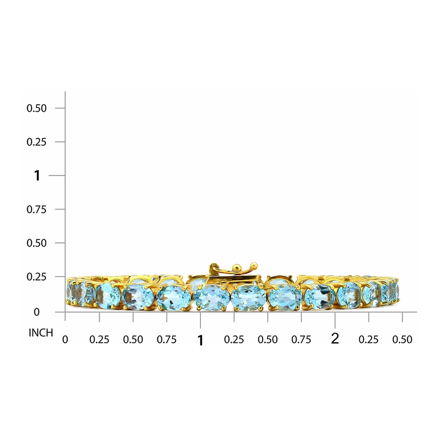 925 Sterling Silver 18K Gold Plated Blue Topaz Oval Tennis Bracelet 7.25 Inches