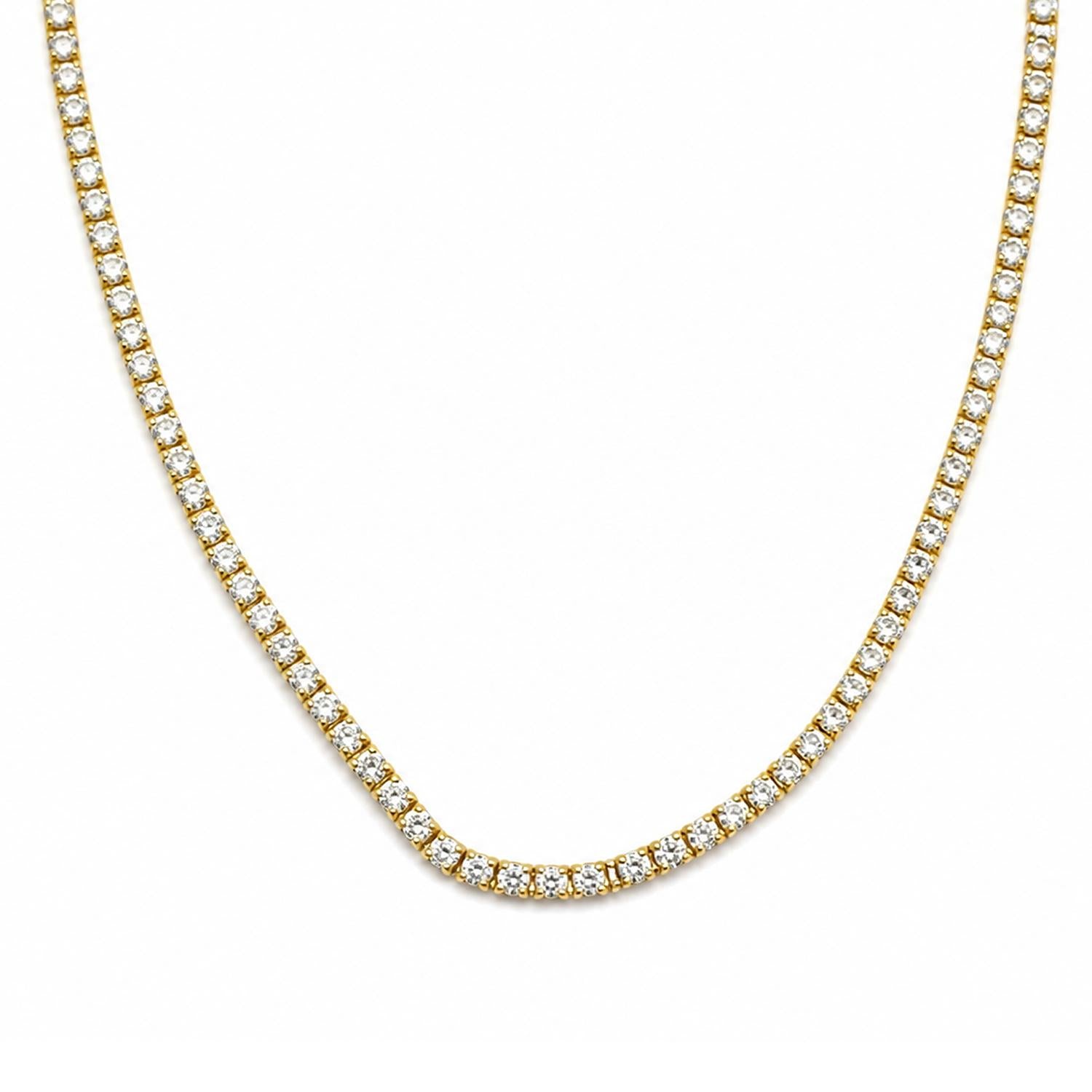 925 Sterling Silver White CZ – 18K Gold Plated Mini Tennis Necklace 18 Inches