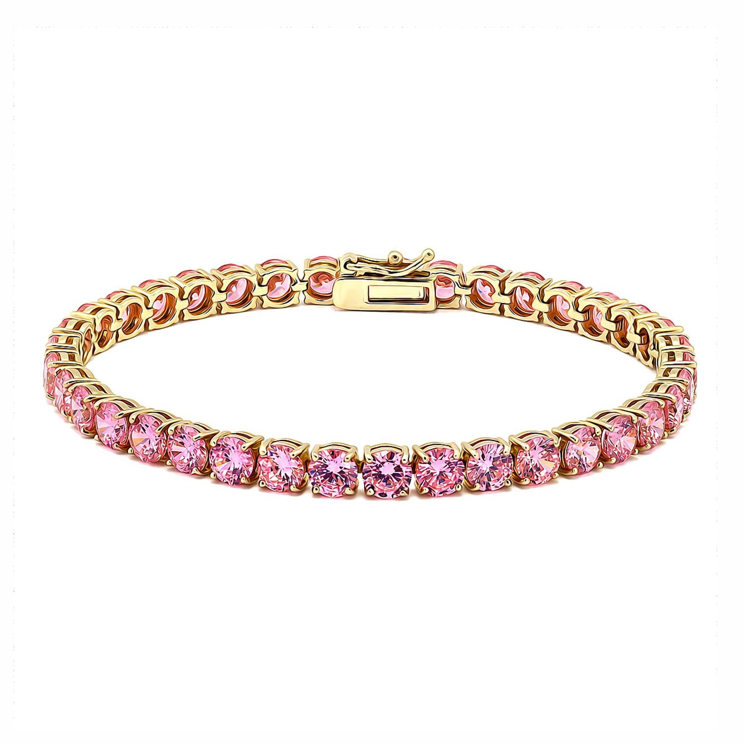 925 Sterling Silver 18K Gold Plated Pink CZ Dainty Girl Tennis Bracelet 7.25"