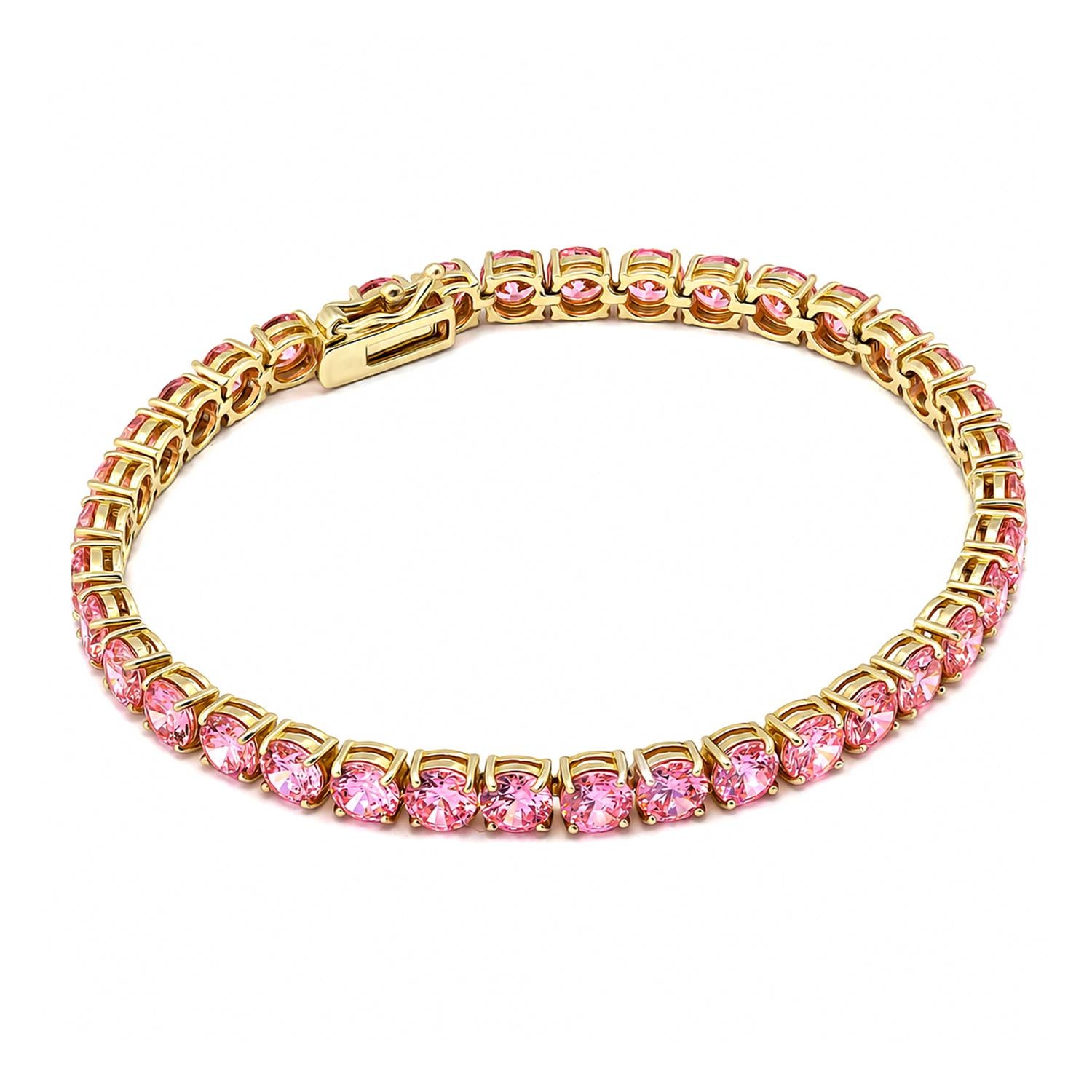 925 Sterling Silver 18K Gold Plated Pink CZ Dainty Girl Tennis Bracelet 7.25"