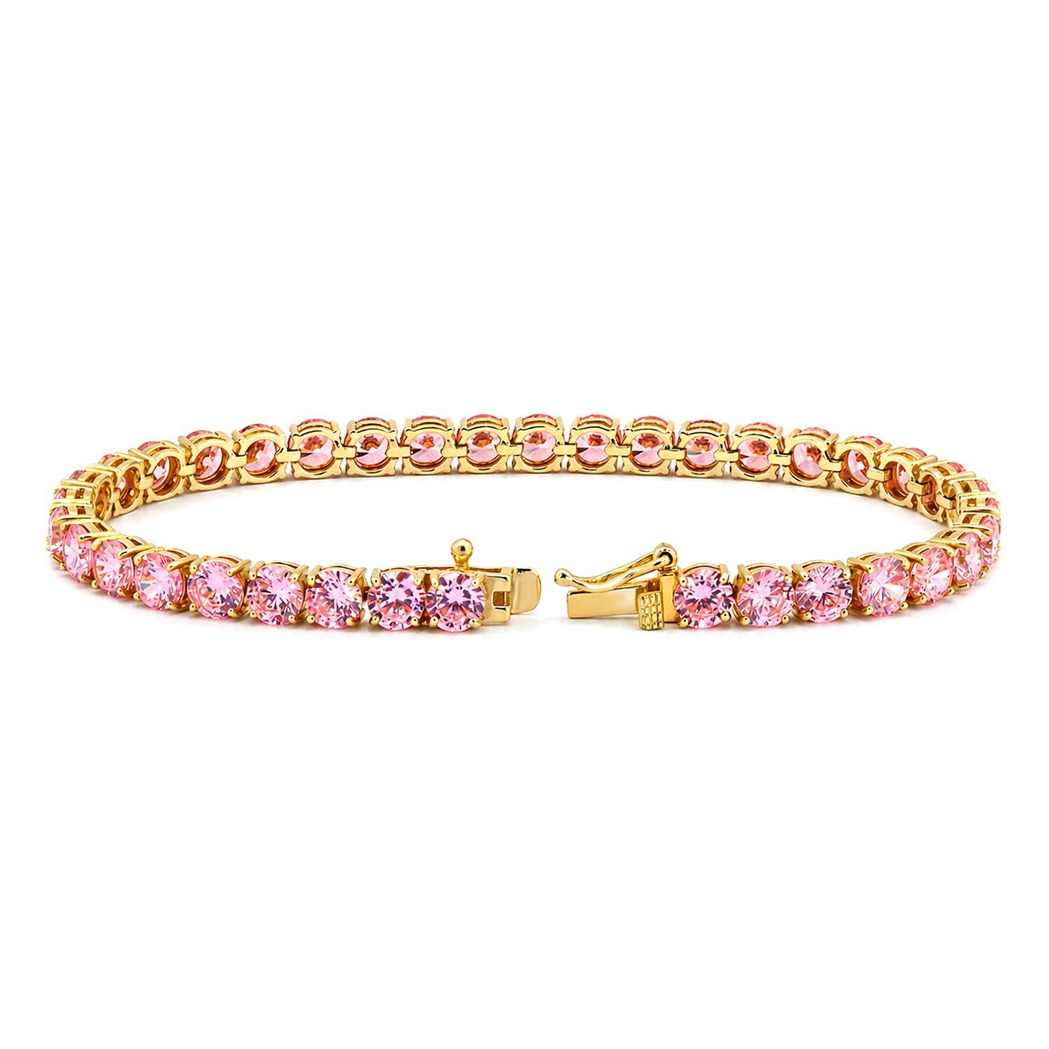 925 Sterling Silver 18K Gold Plated Pink CZ Dainty Girl Tennis Bracelet 7.25"