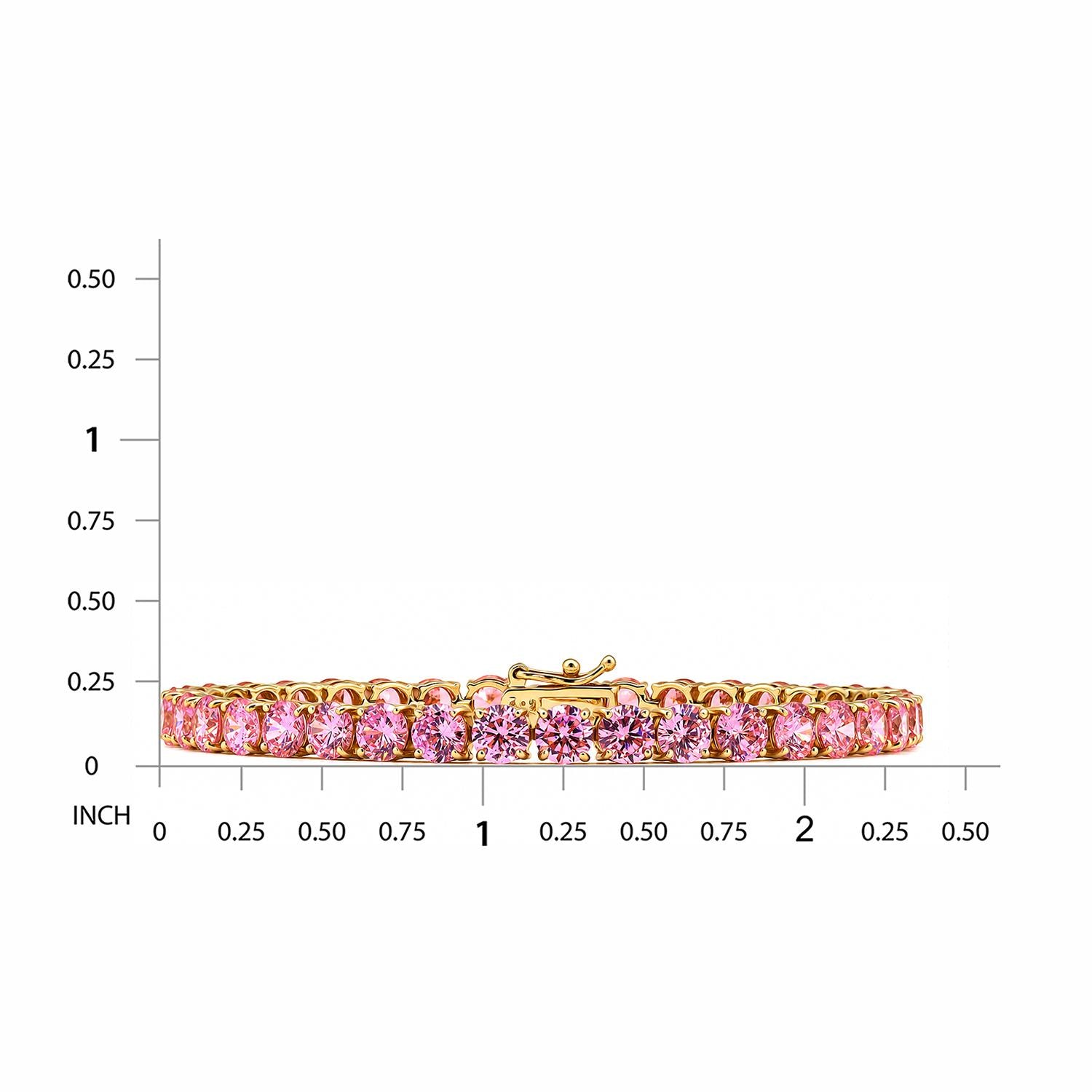925 Sterling Silver 18K Gold Plated Pink CZ Dainty Girl Tennis Bracelet 7.25"