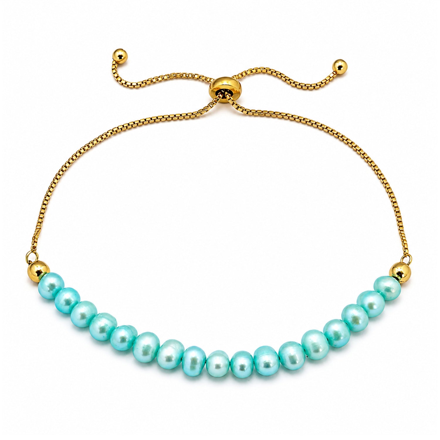 Aqua Pearl Adjustable Bracelet 18K Gold Plated