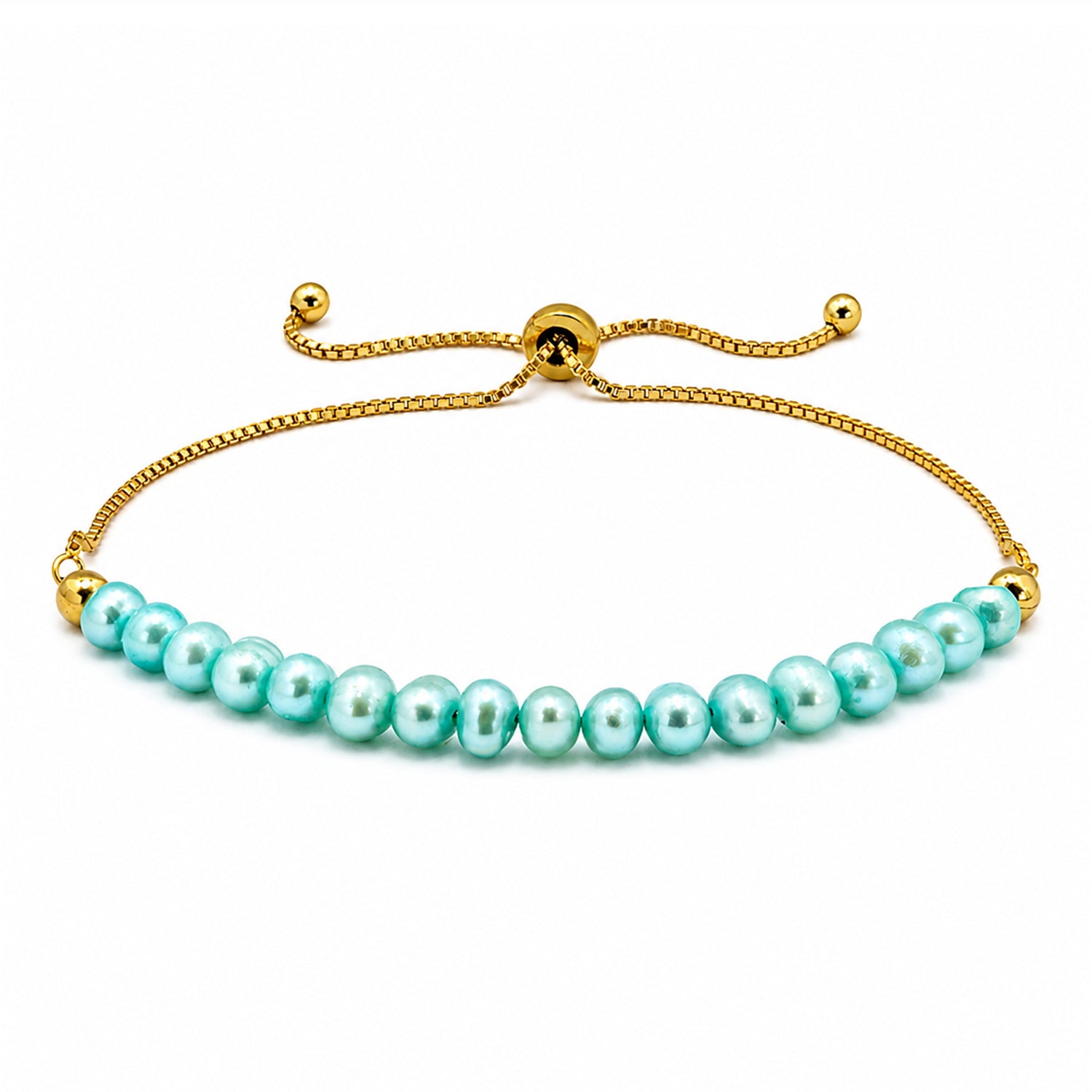 Aqua Pearl Adjustable Bracelet 18K Gold Plated