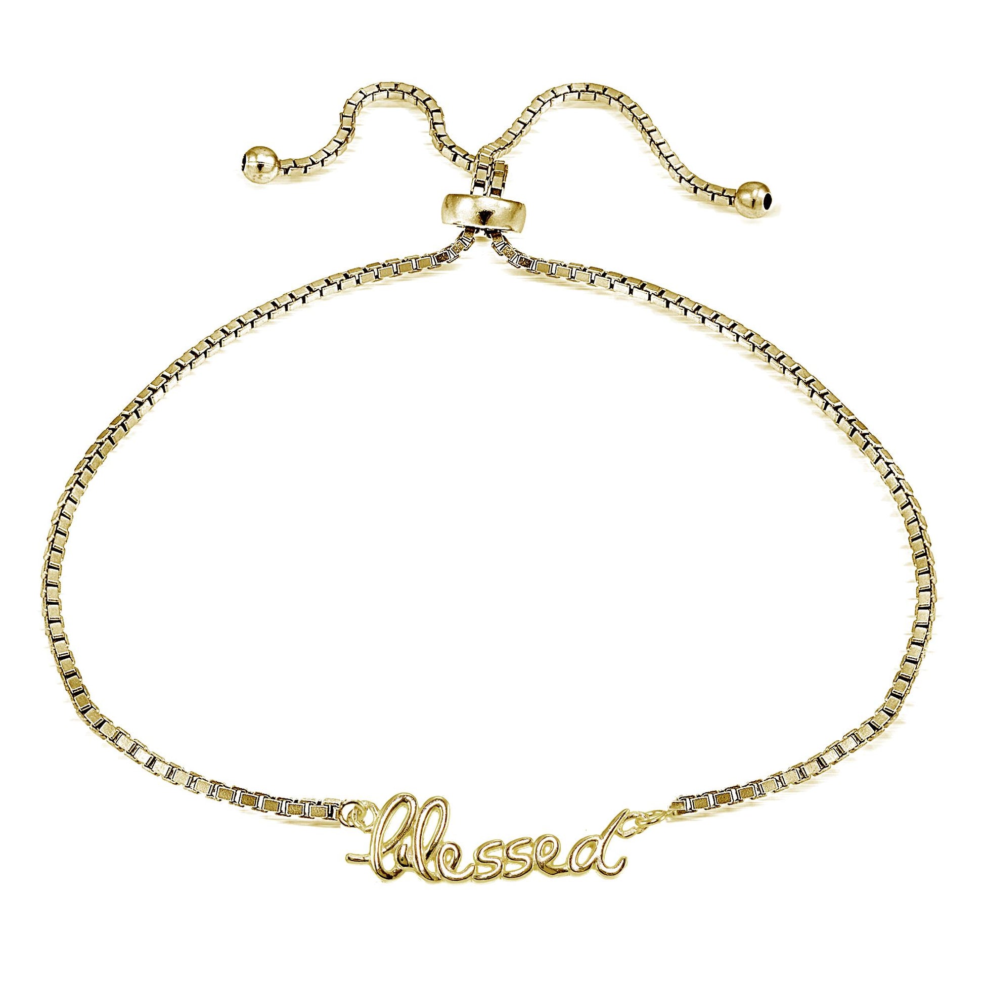 925 Sterling Silver 18K Gold Plated Feeling Blessed Adjustable Bracelet