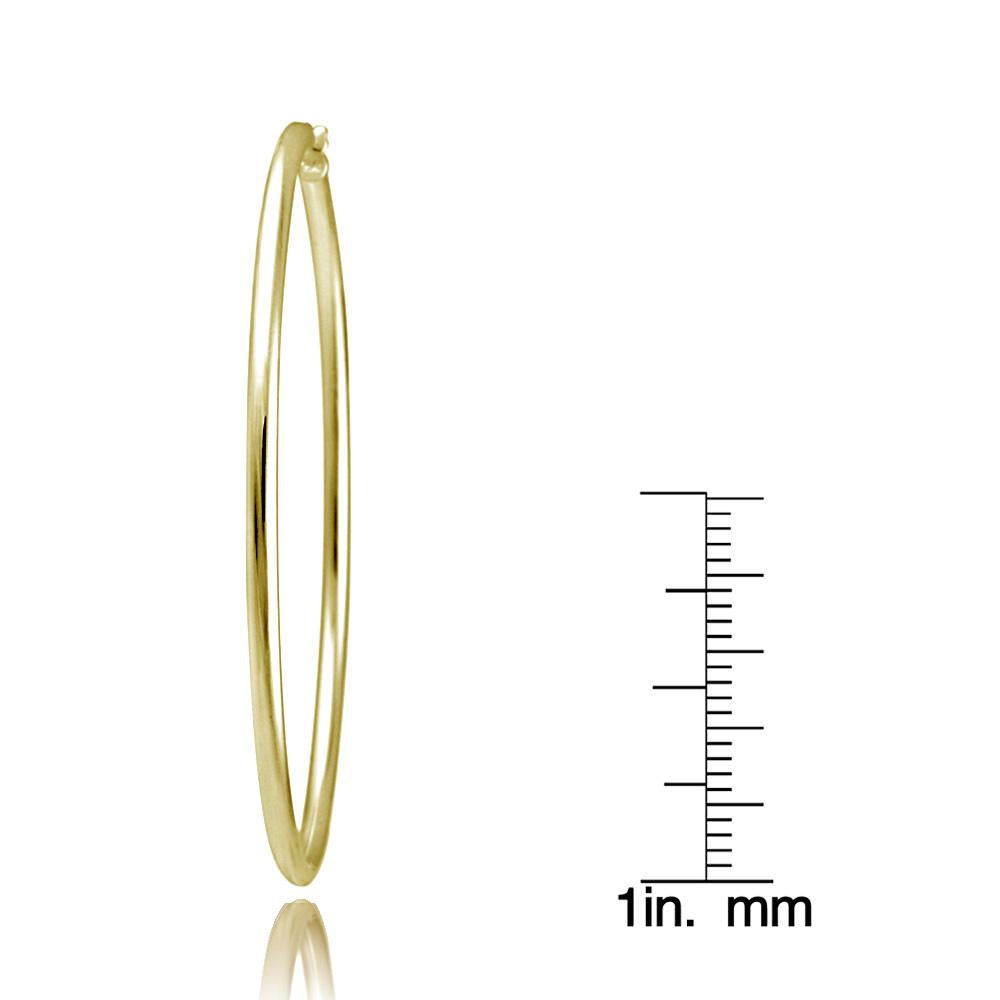 925 Sterling Silver 18K Gold Plated 2mm Width Sleek Hoops 15mm-50mm For Women