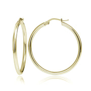 925 Sterling Silver 18K Gold Plated 2mm Width Sleek Hoops 15mm-50mm For Women