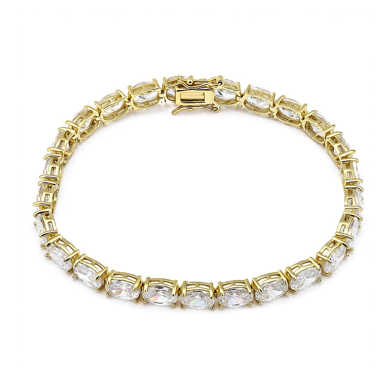 925 Sterling Silver 18K Gold Plated White CZ Lux Oval Tennis Bracelet For Women