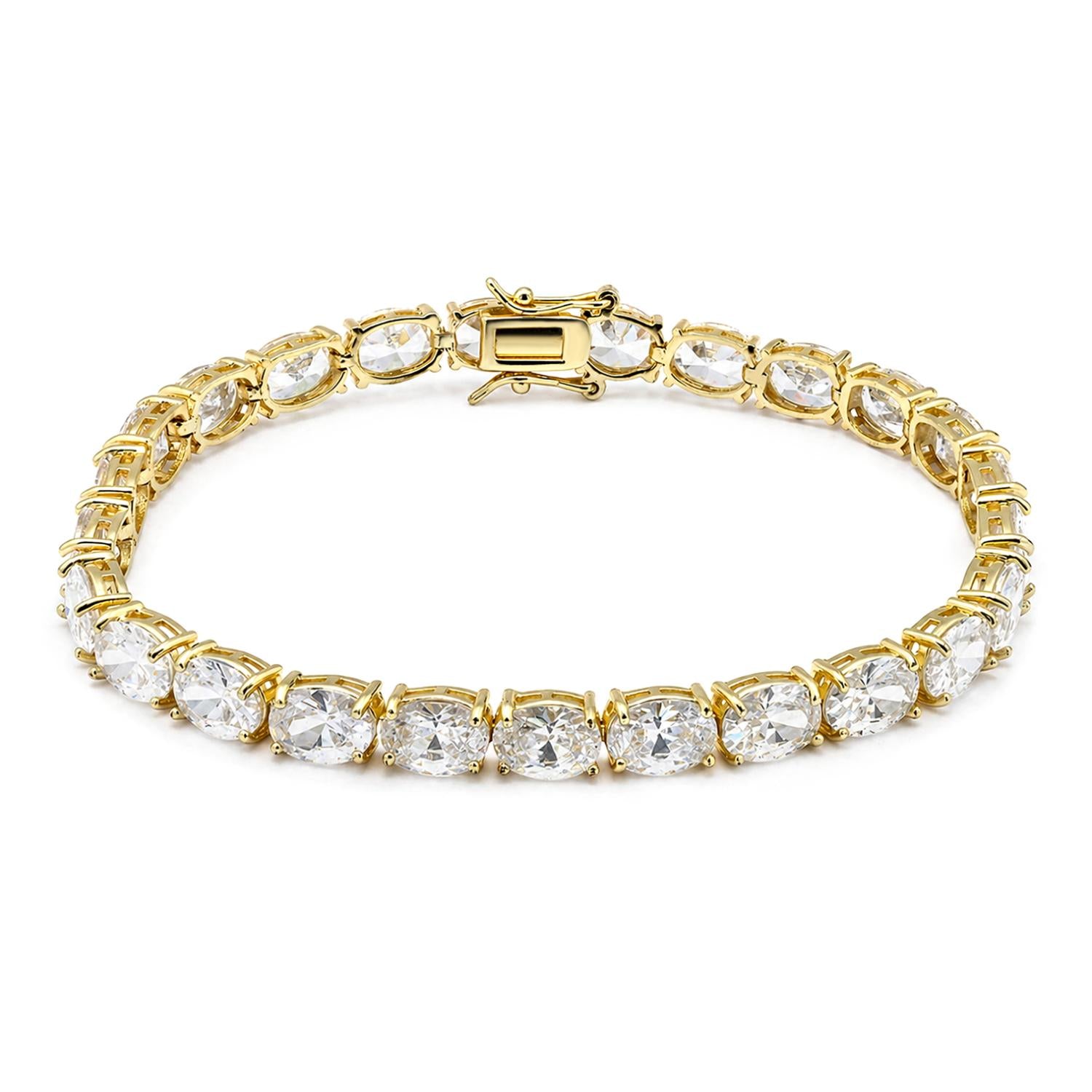 925 Sterling Silver 18K Gold Plated White CZ Lux Oval Tennis Bracelet For Women