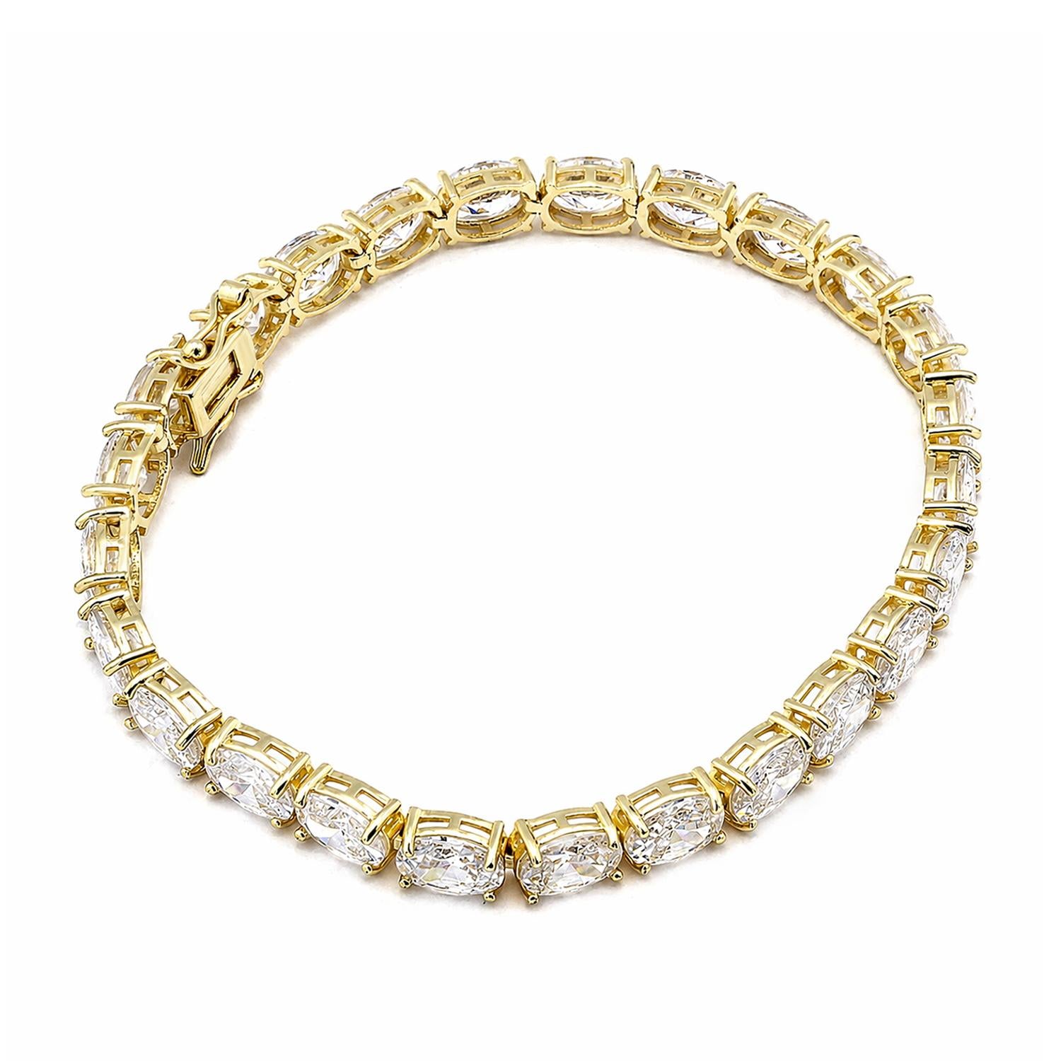 925 Sterling Silver 18K Gold Plated White CZ Lux Oval Tennis Bracelet For Women