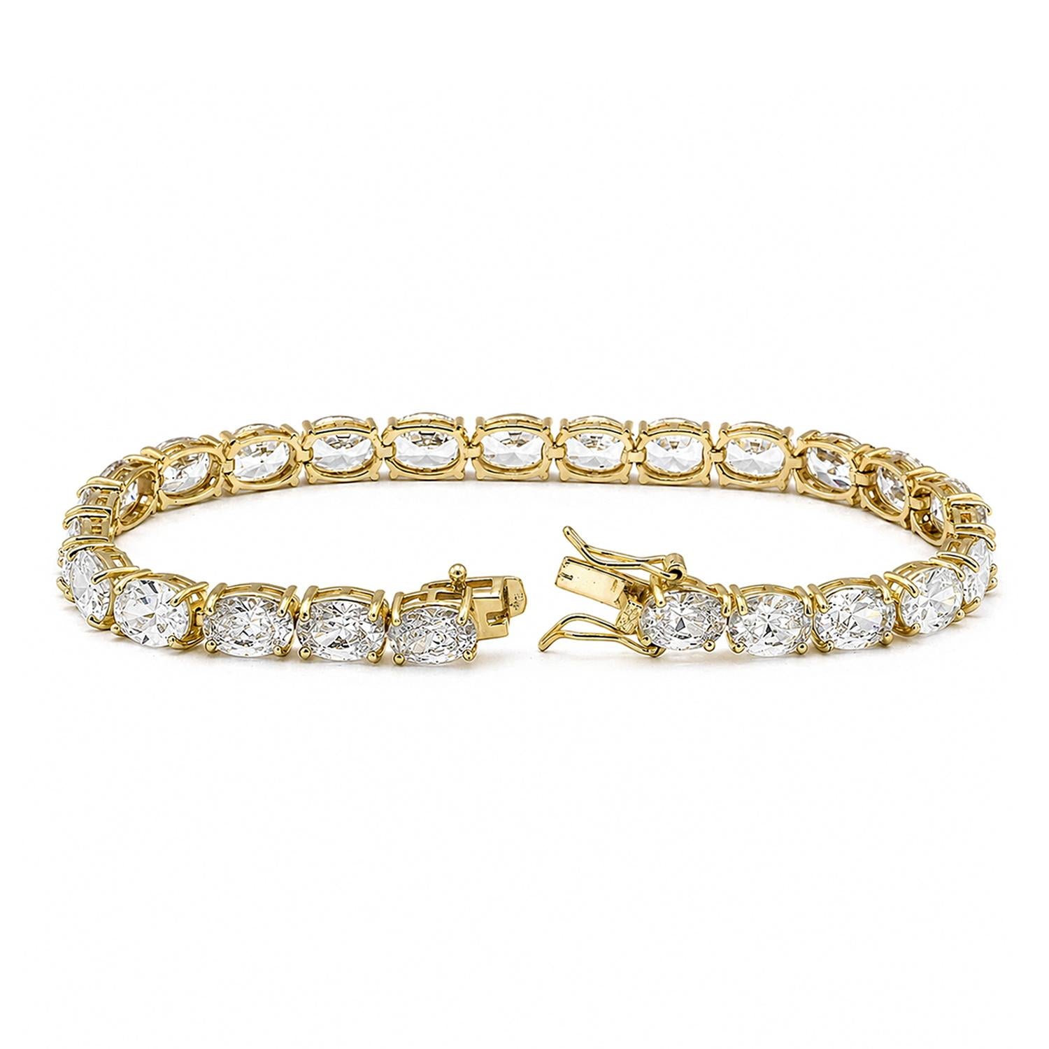 925 Sterling Silver 18K Gold Plated White CZ Lux Oval Tennis Bracelet For Women