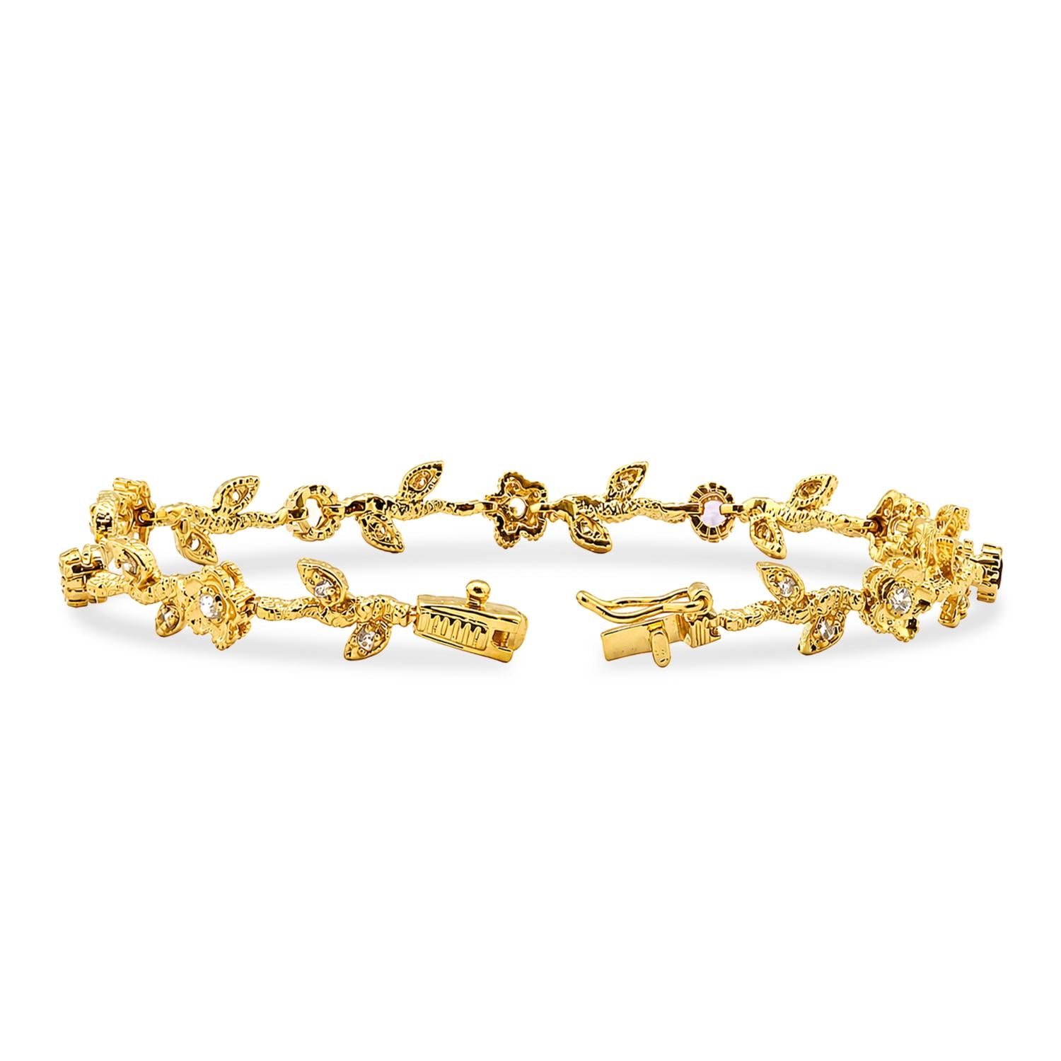 925 Sterling Silver  18K Gold Plated Multi Color CZ Fairy Garden Bracelet